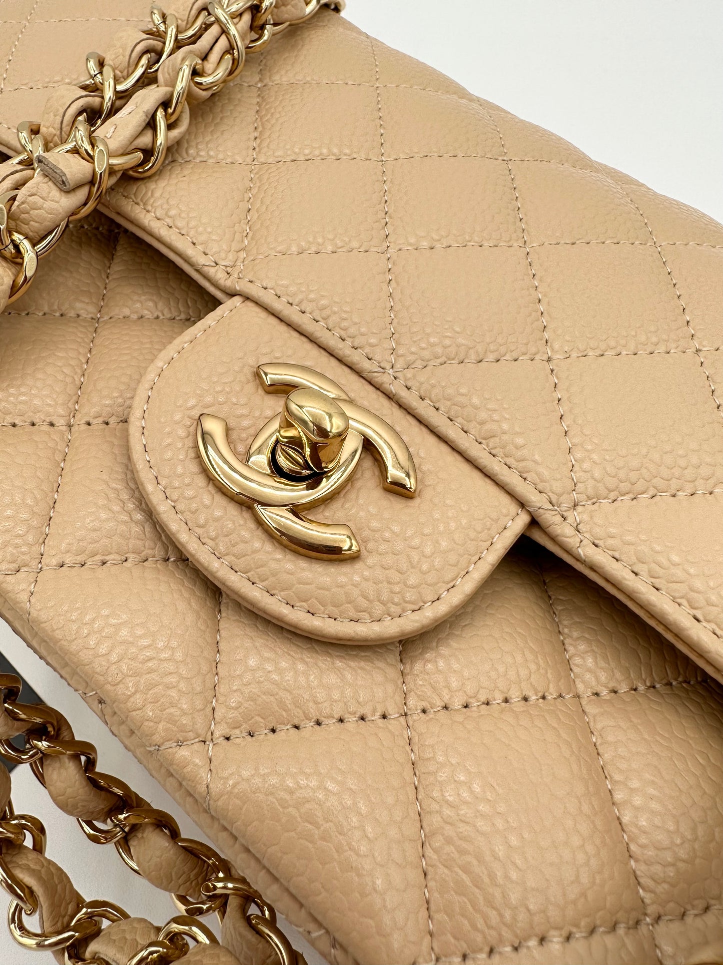 CHANEL Beige Medium Double Flap GHW