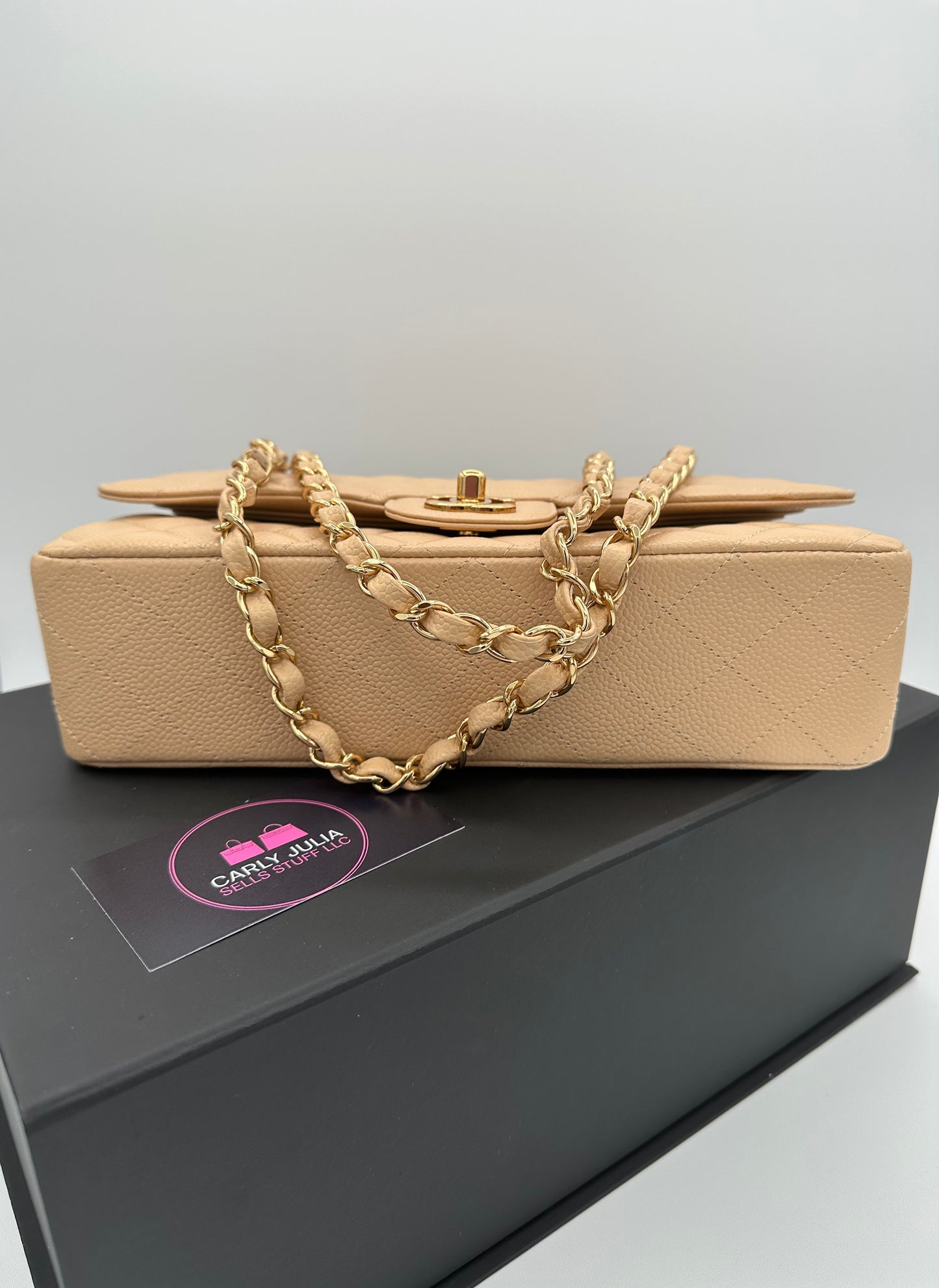CHANEL Beige Medium Double Flap GHW