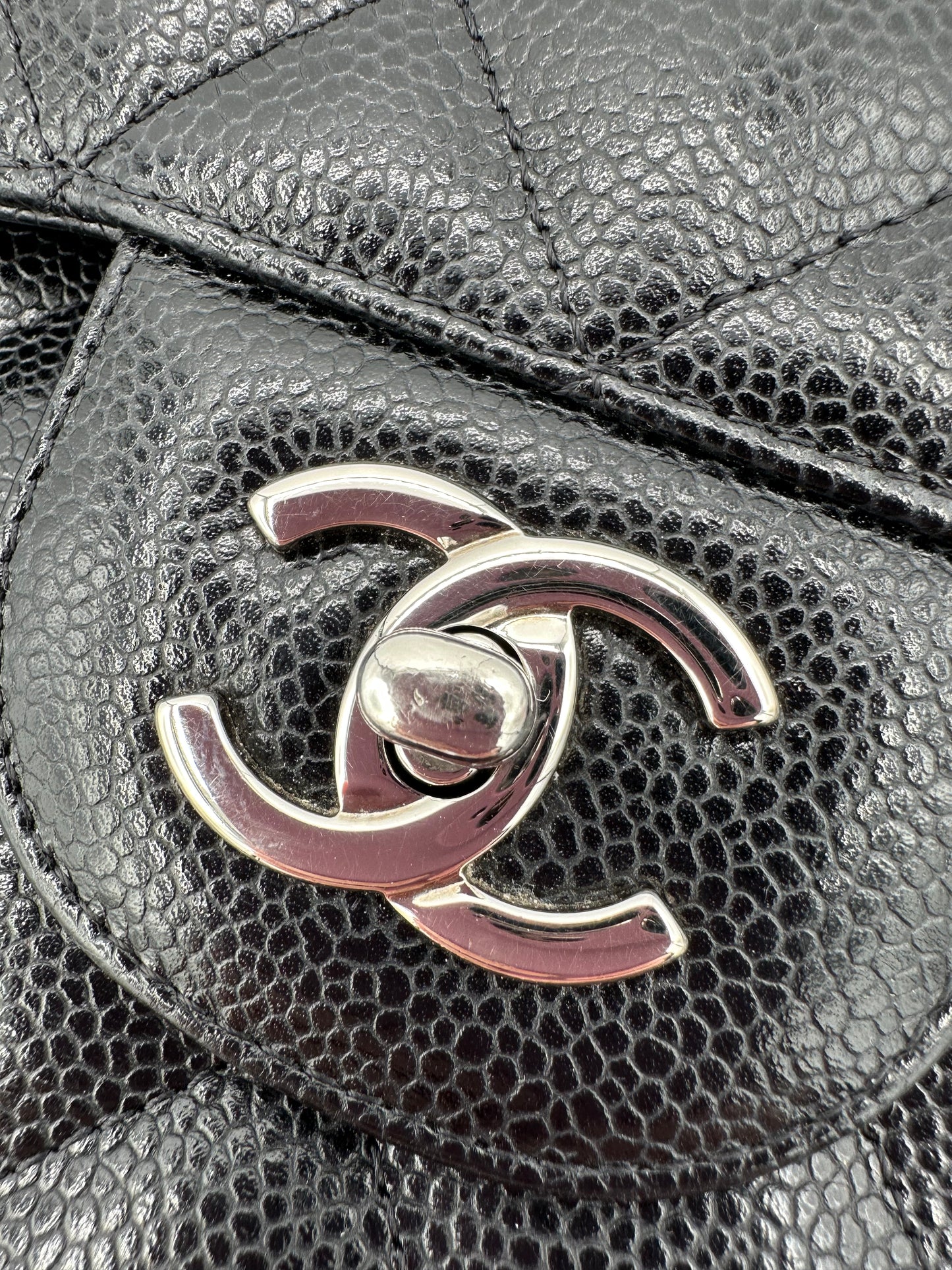 CHANEL Jumbo Quilted Caviar Double Flap SHW