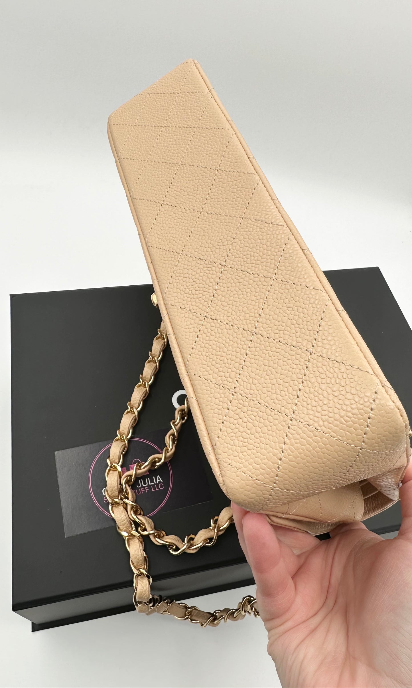 CHANEL Beige Medium Double Flap GHW