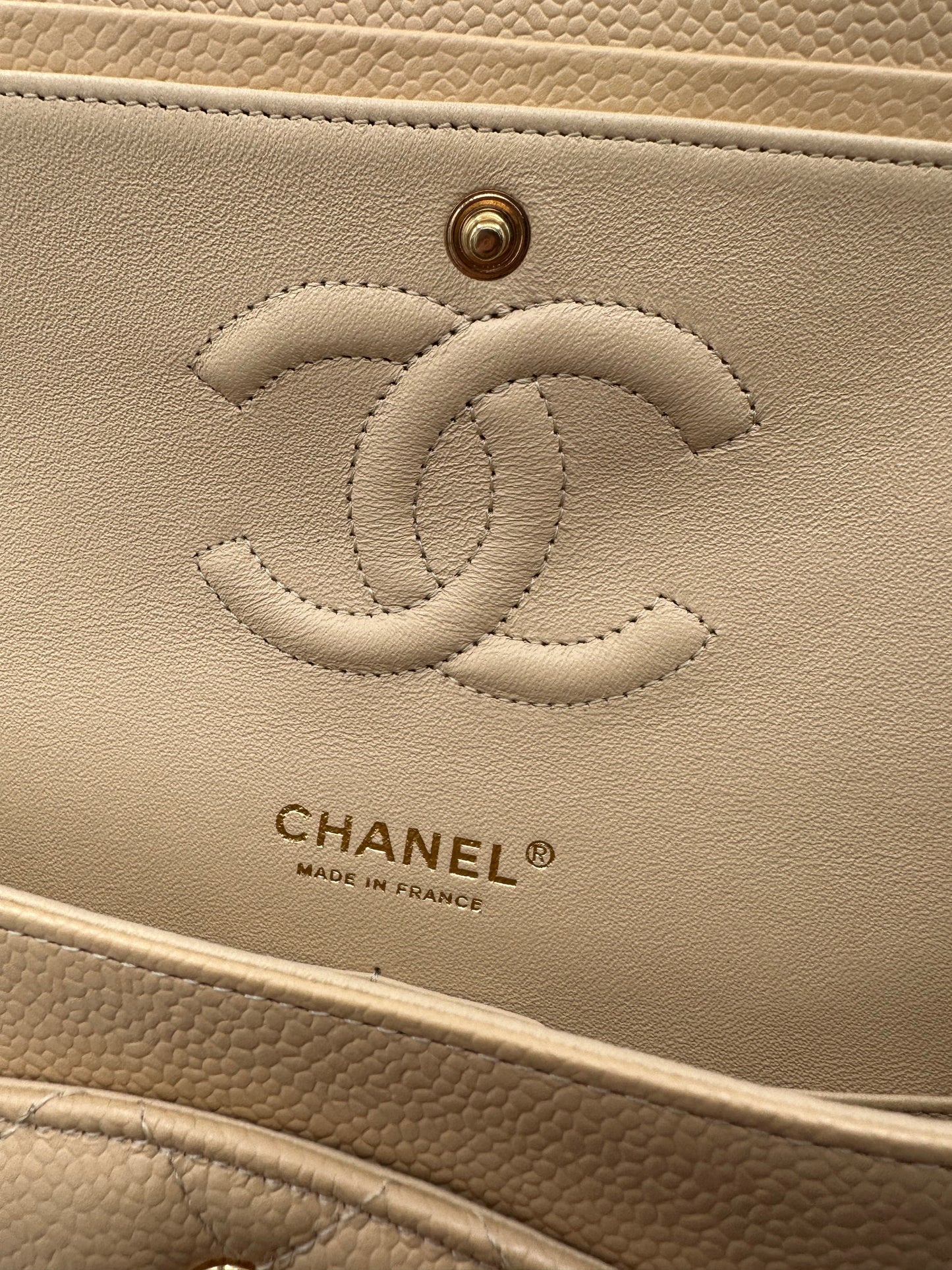 CHANEL Beige Medium Double Flap GHW