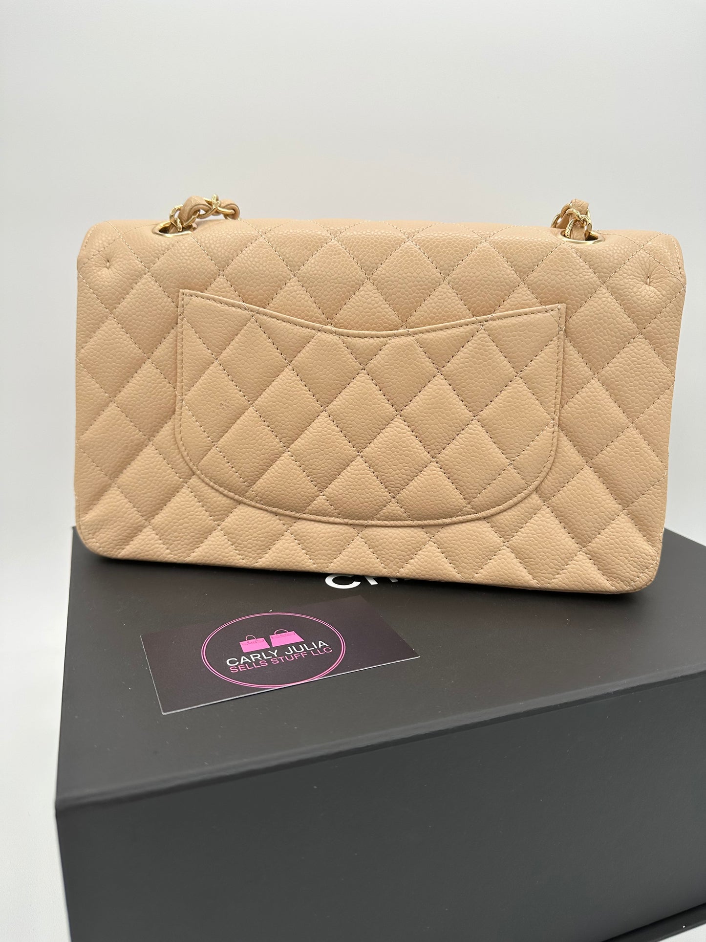 CHANEL Beige Medium Double Flap GHW