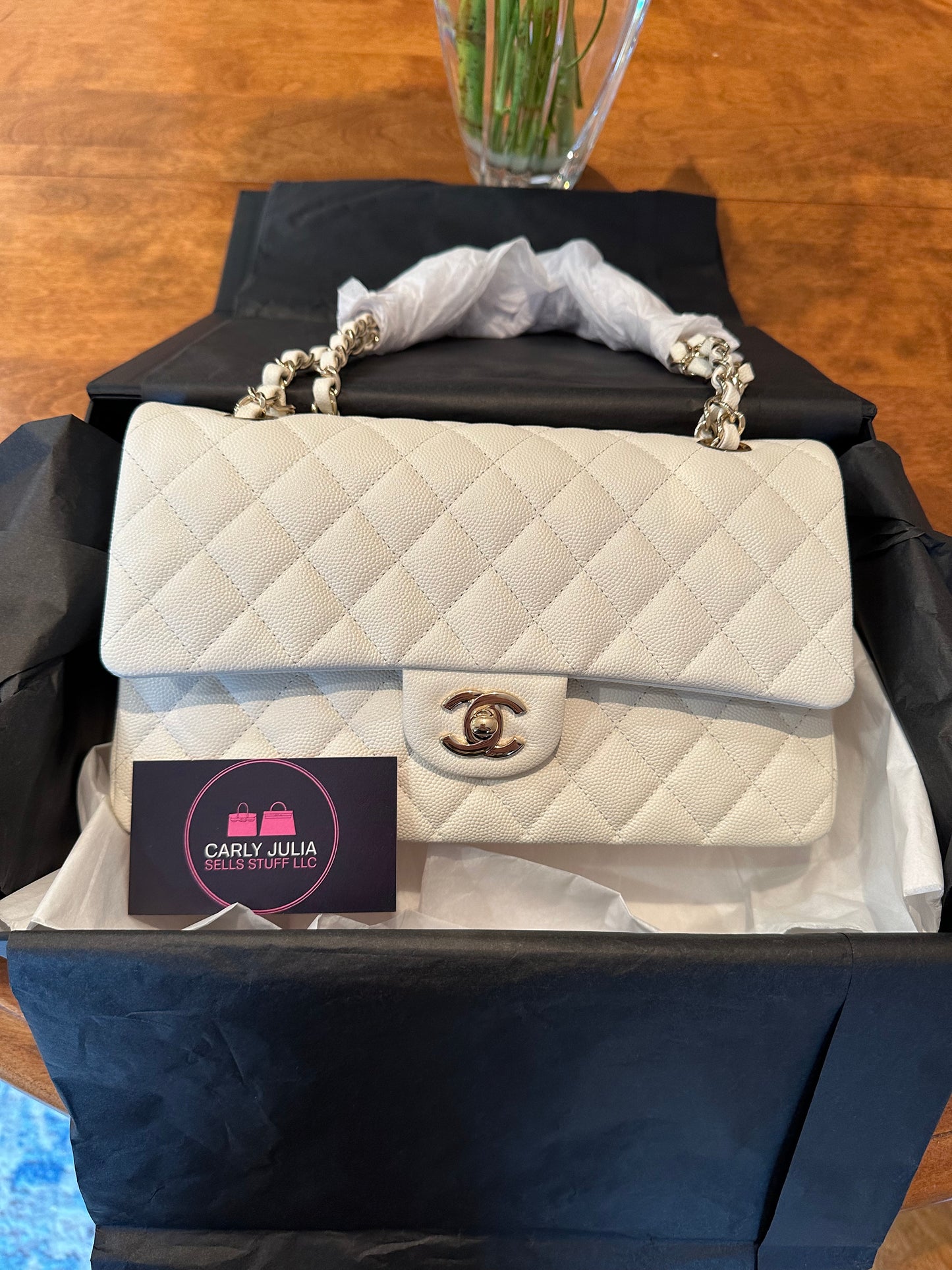 CHANEL 2022 Medium White Caviar Double Flap