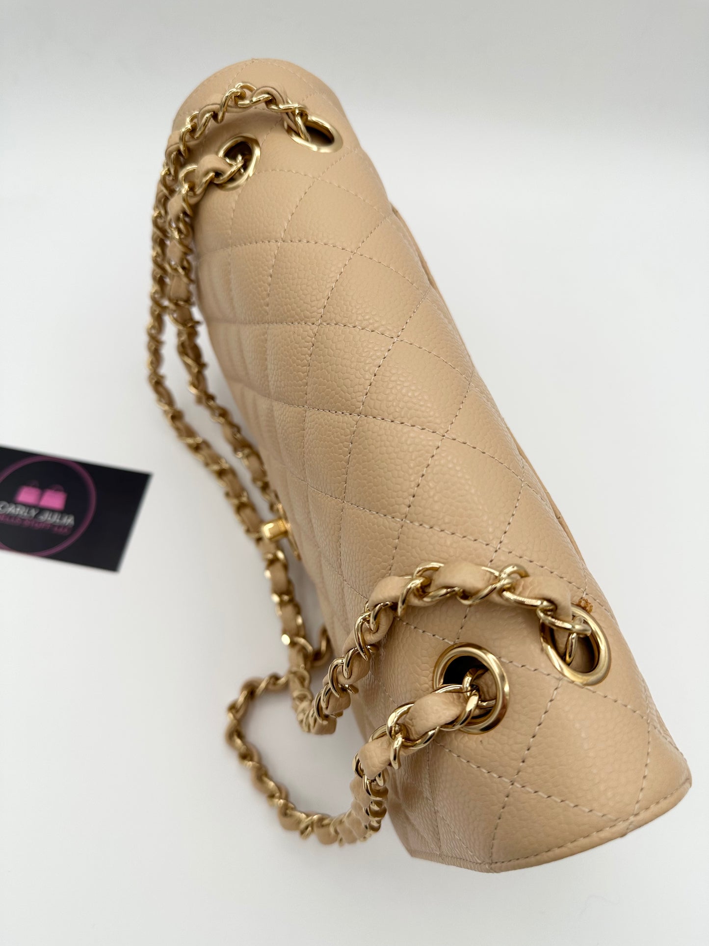 CHANEL Beige Medium Double Flap GHW