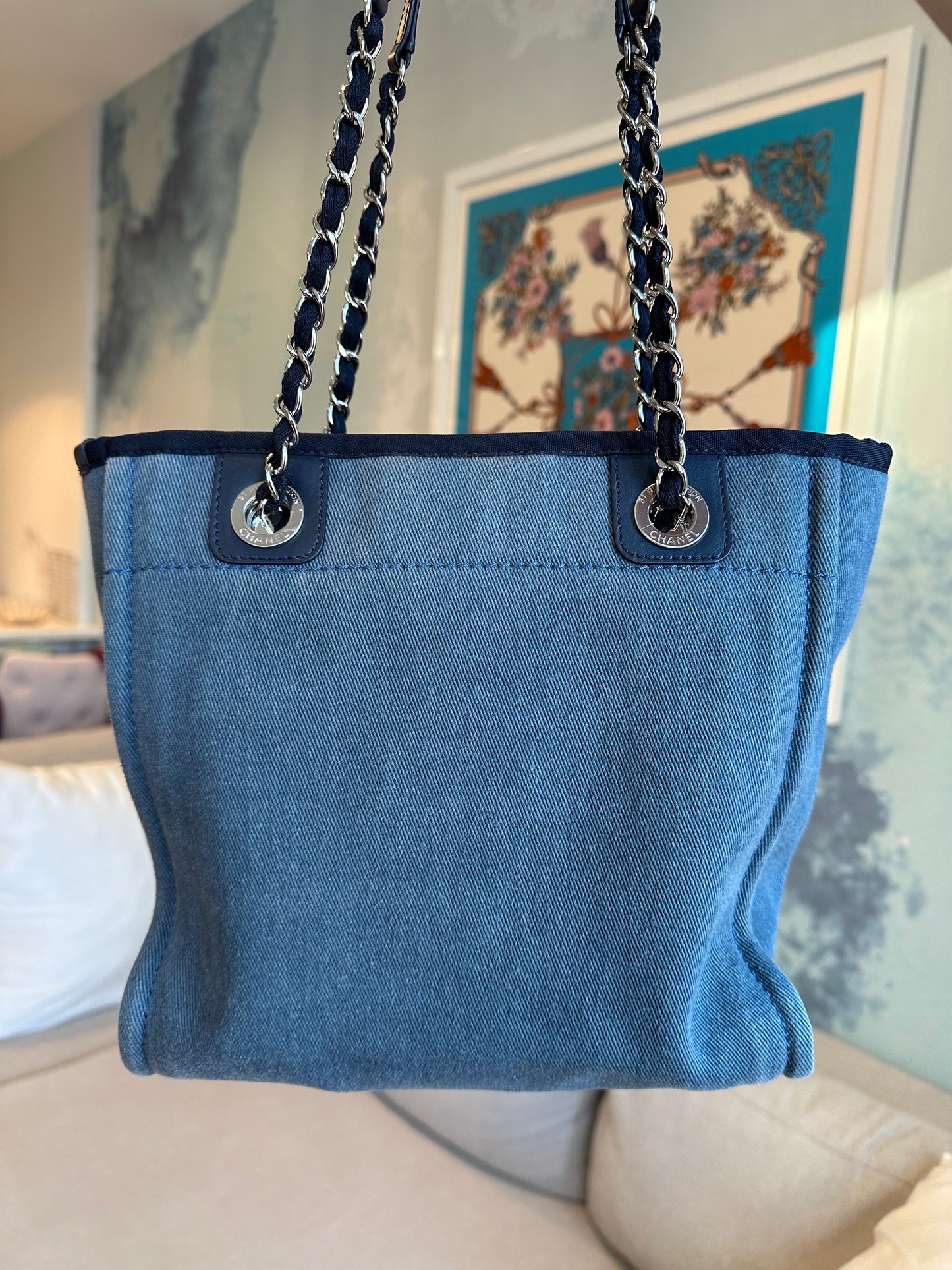 CHANEL Mini Denim Deauville Sequin Canvas Tote