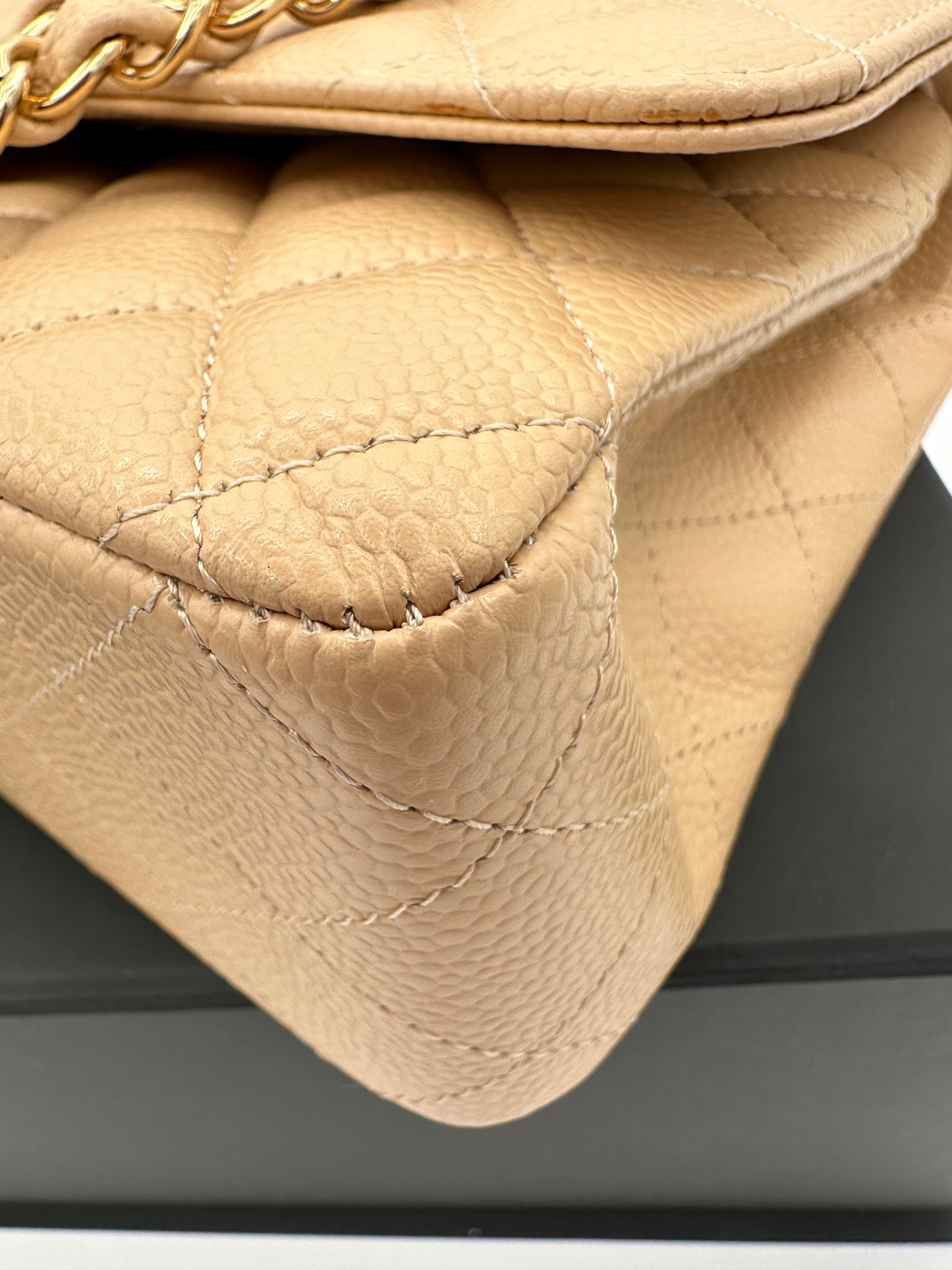 CHANEL Beige Medium Double Flap GHW