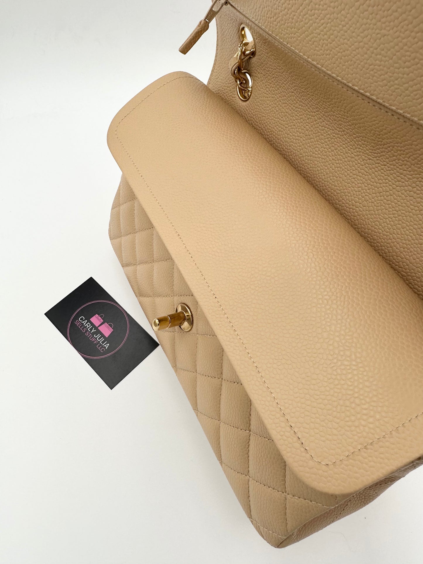 CHANEL Beige Medium Double Flap GHW