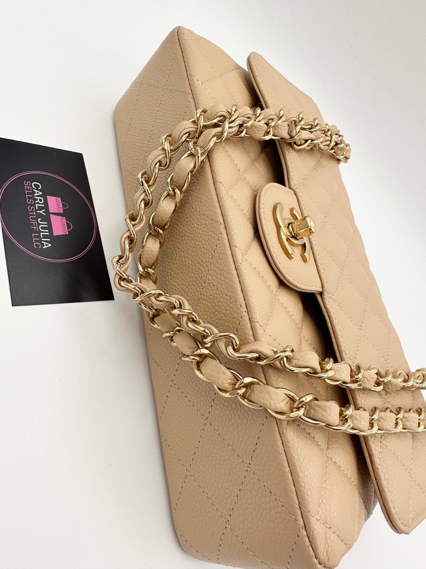 CHANEL Beige Medium Double Flap GHW