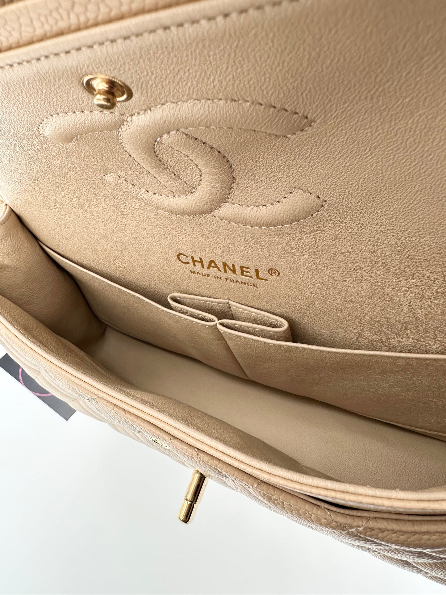 CHANEL Beige Medium Double Flap GHW