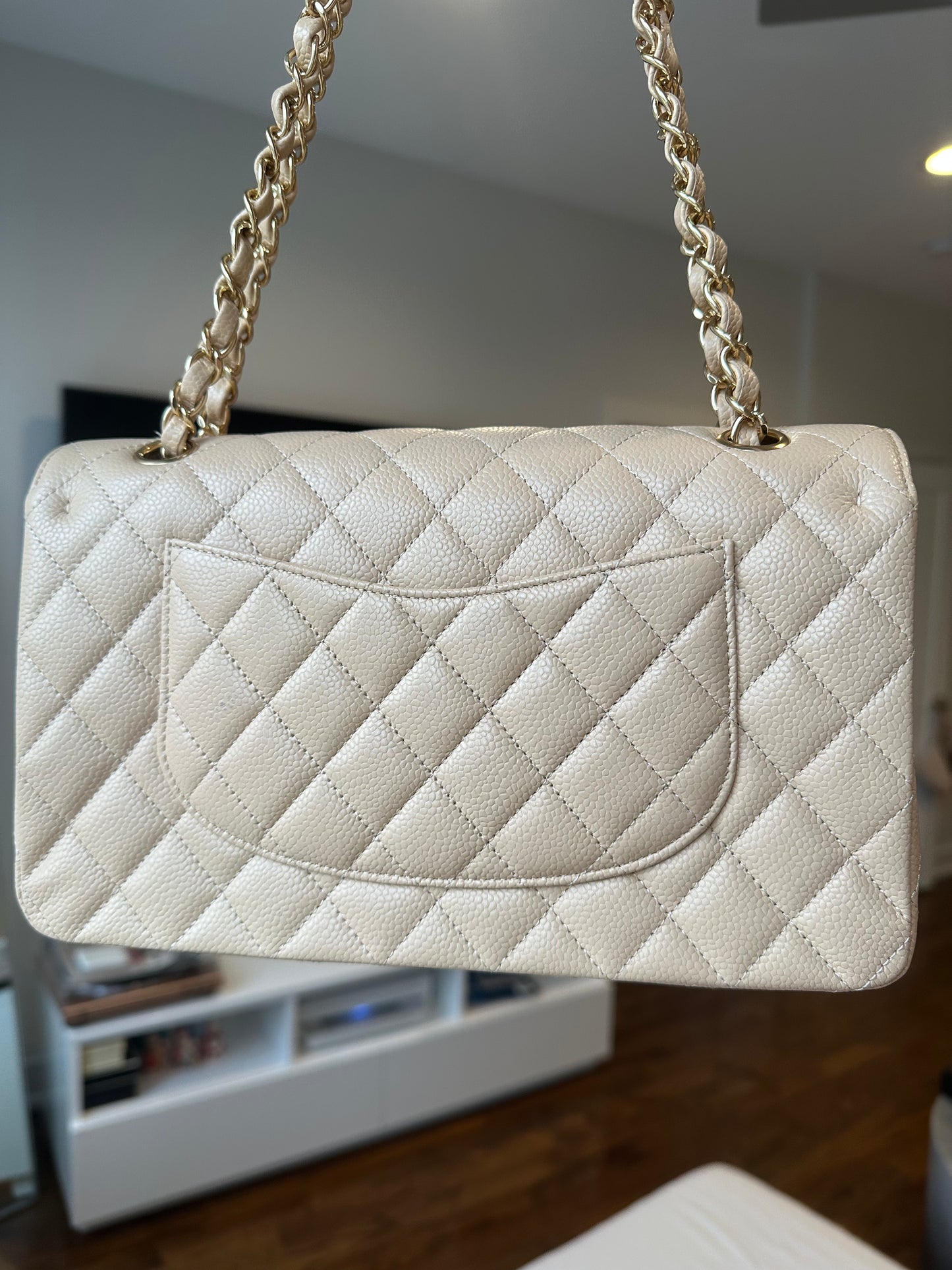 CHANEL Beige Medium Double Flap GHW
