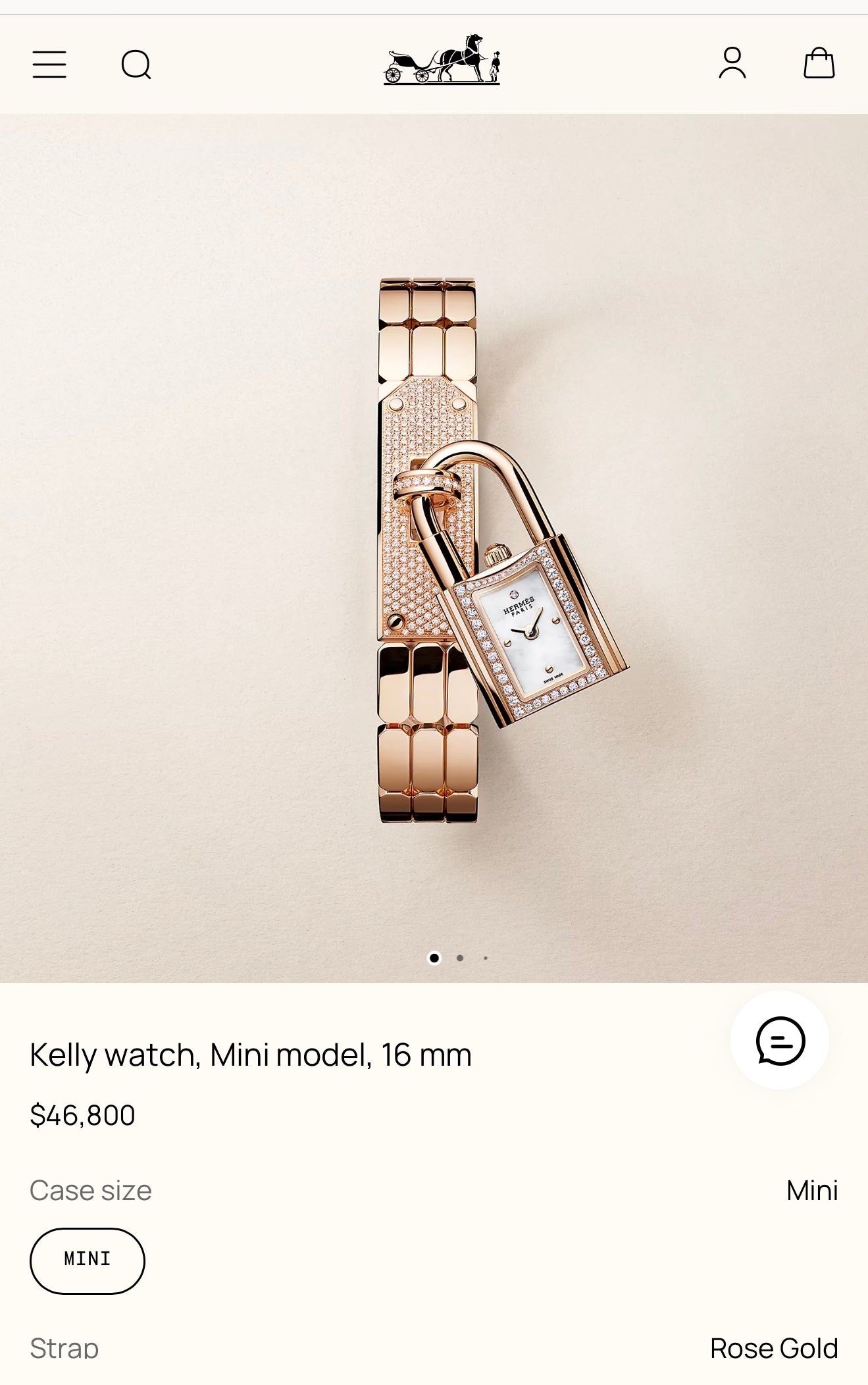 Hermes Kelly Watch Mini Model Rose Gold