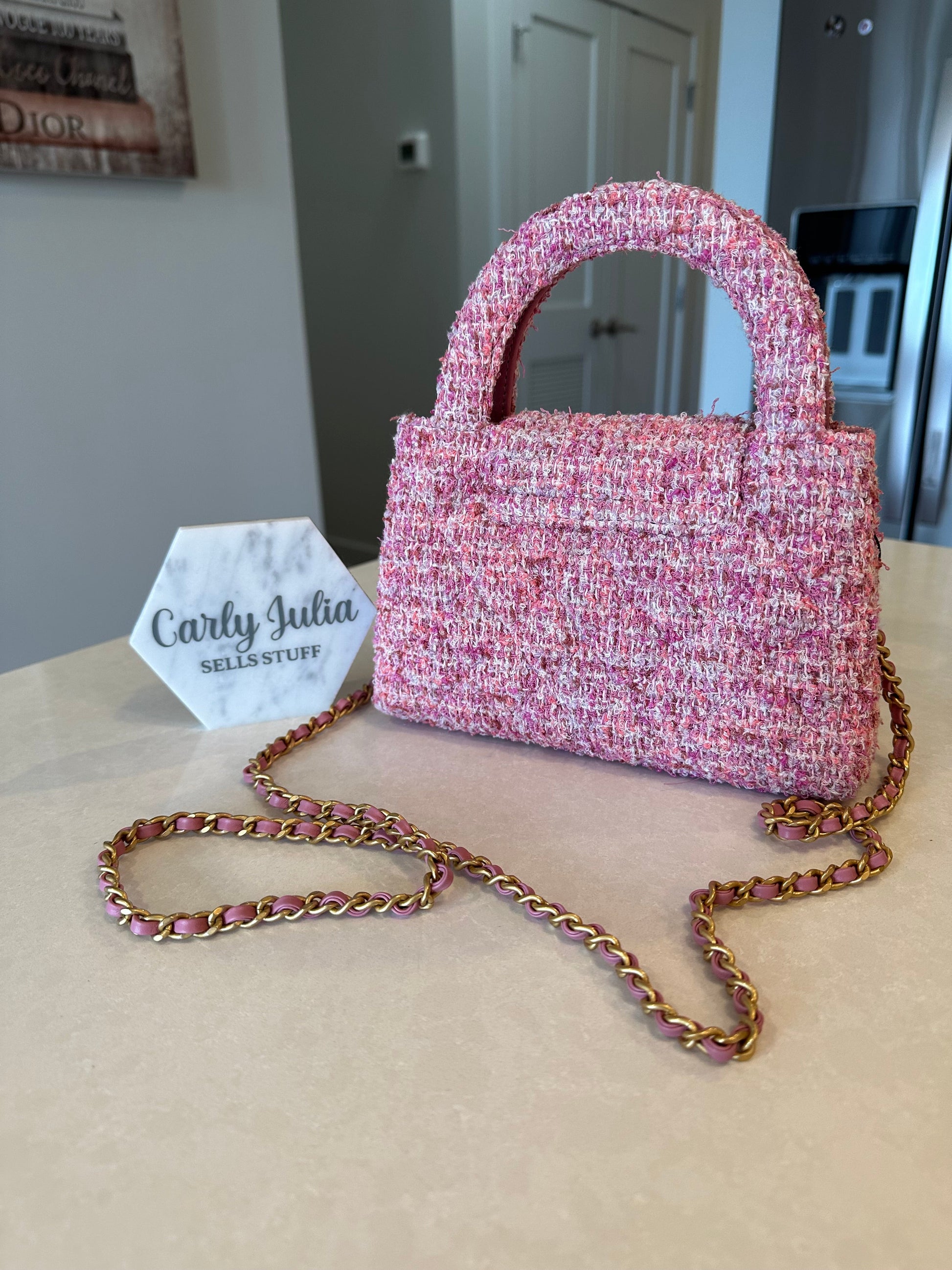 CHANEL Pink Tweed Quilted Small Kelly Shopper Pink - Carly Julia Sells Stuff, LLC