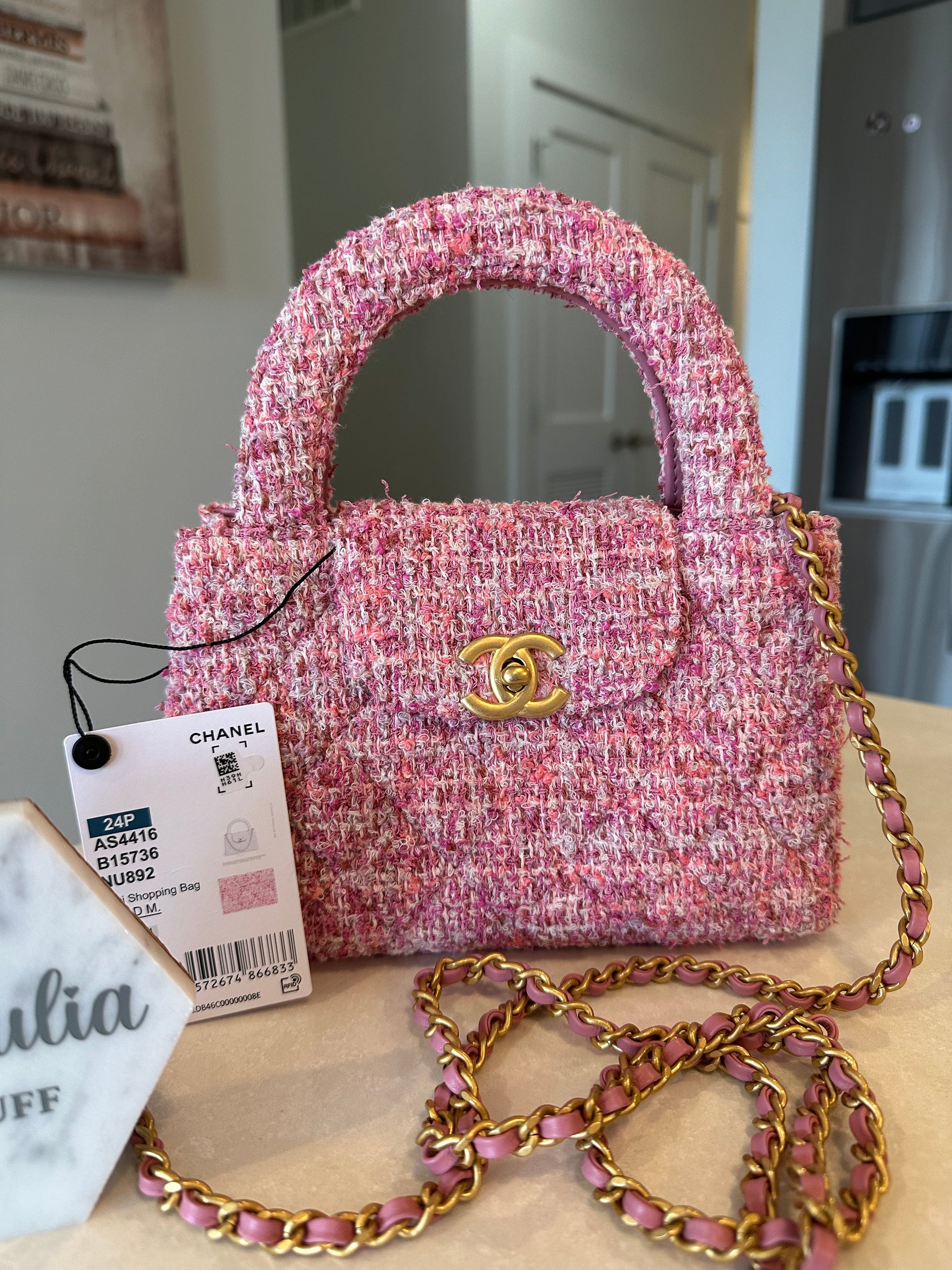 CHANEL Pink Tweed Quilted Small Kelly Shopper Pink - Carly Julia Sells Stuff, LLC