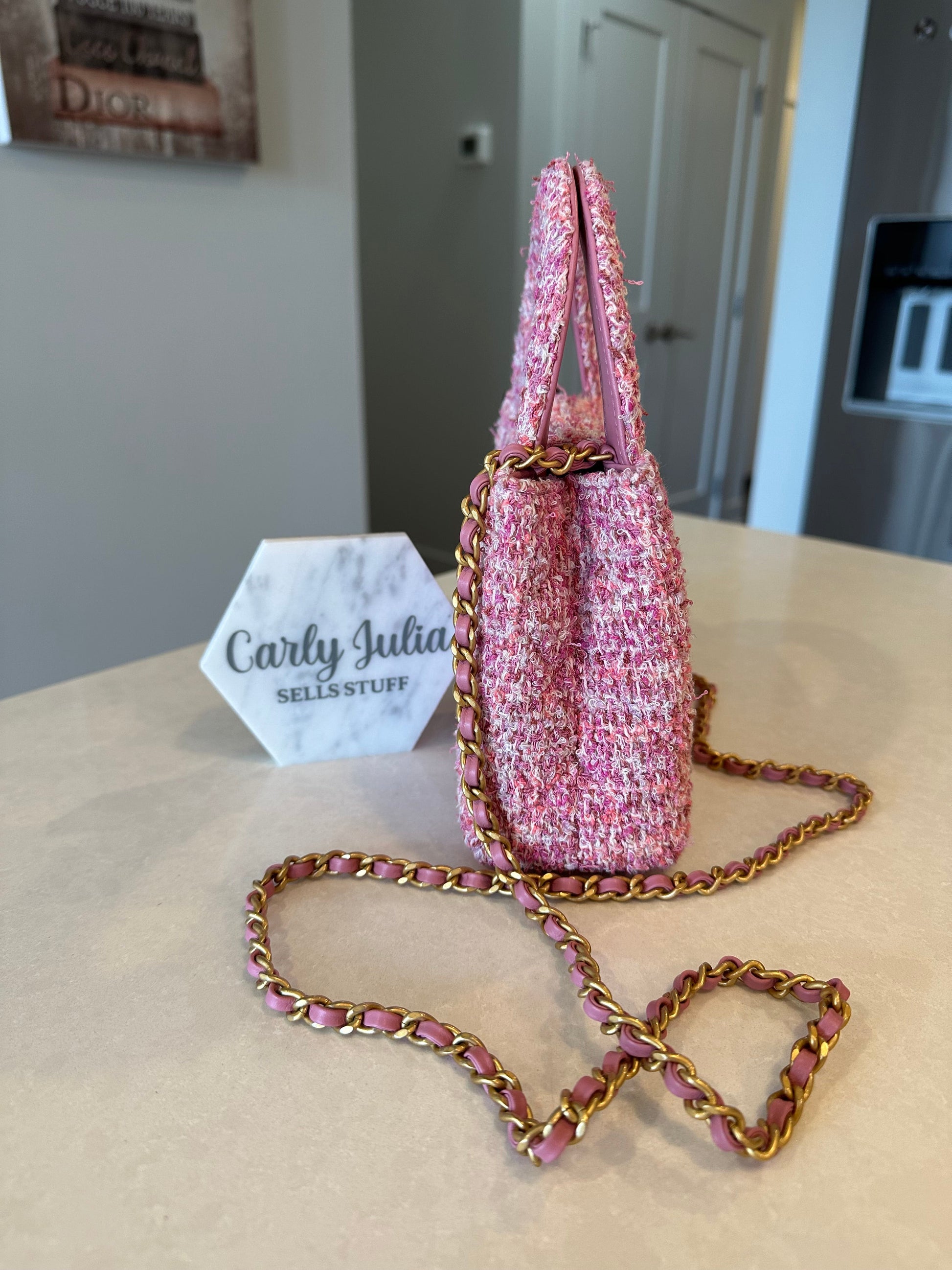 CHANEL Pink Tweed Quilted Small Kelly Shopper Pink - Carly Julia Sells Stuff, LLC