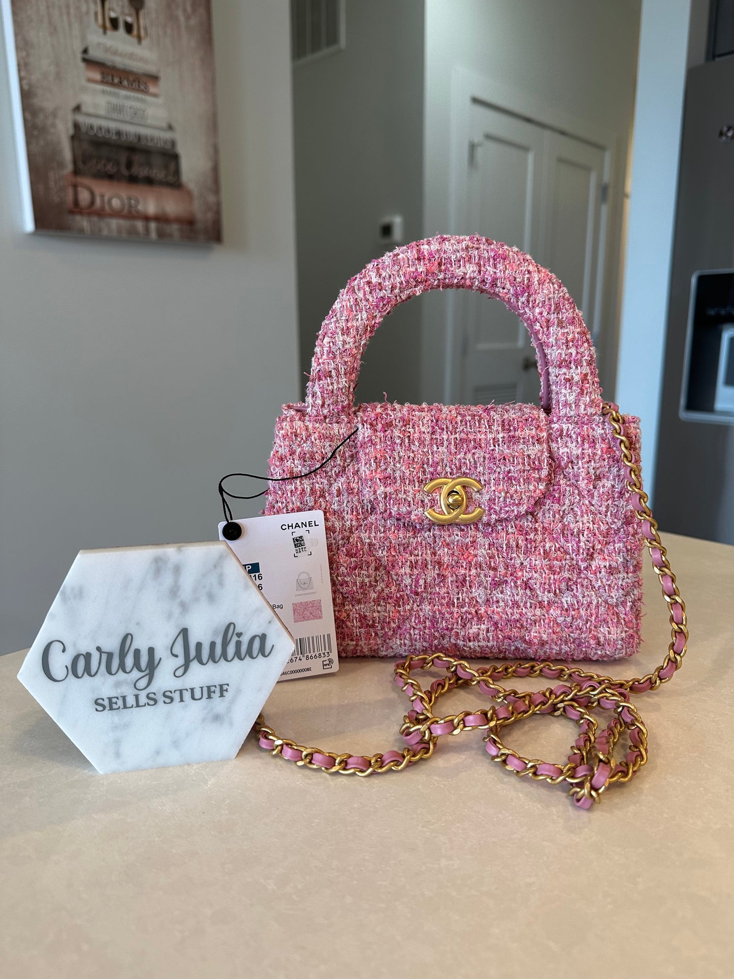 CHANEL Pink Tweed Quilted Small Kelly Shopper Pink - Carly Julia Sells Stuff, LLC