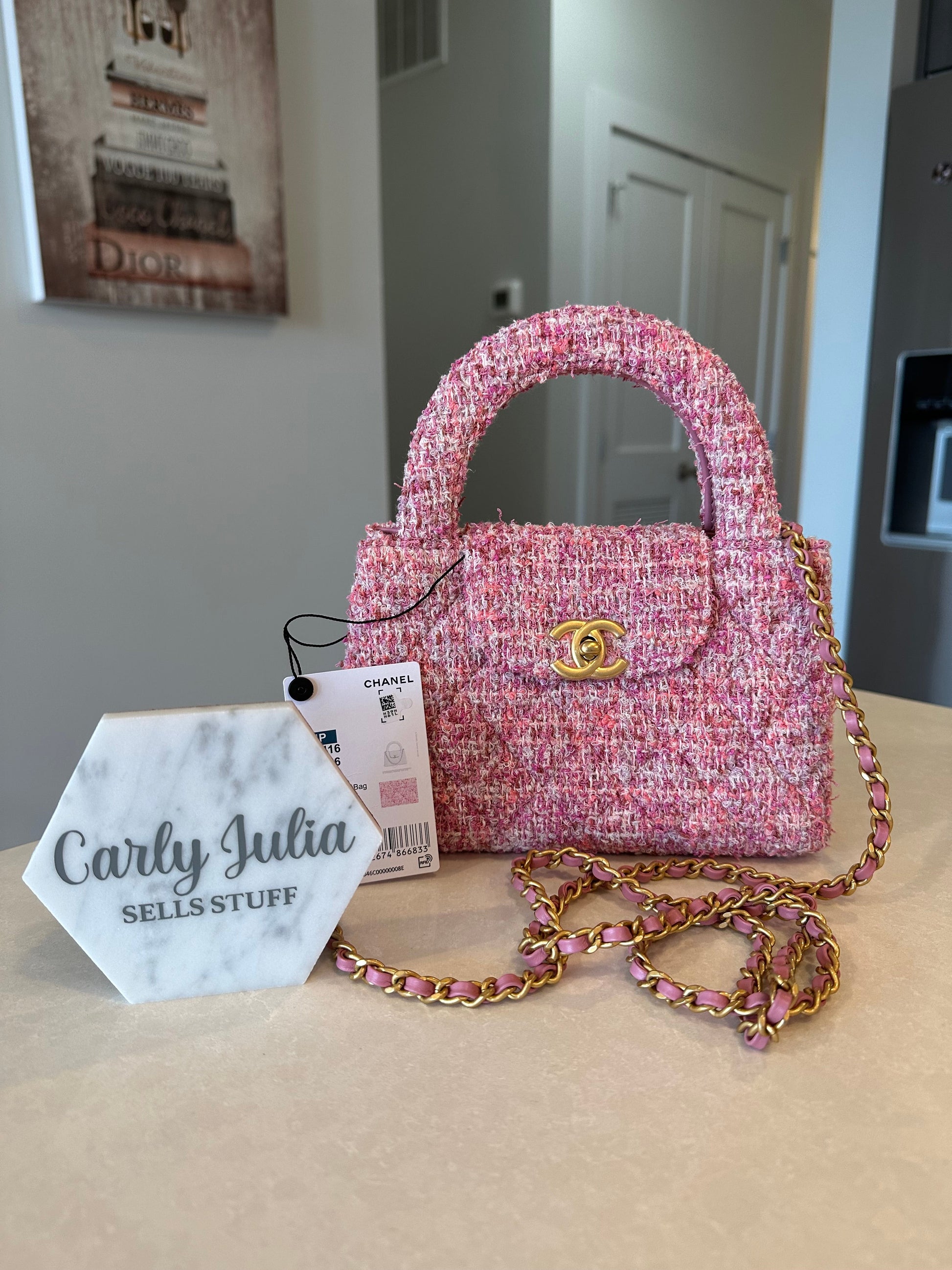 CHANEL Pink Tweed Quilted Small Kelly Shopper Pink - Carly Julia Sells Stuff, LLC