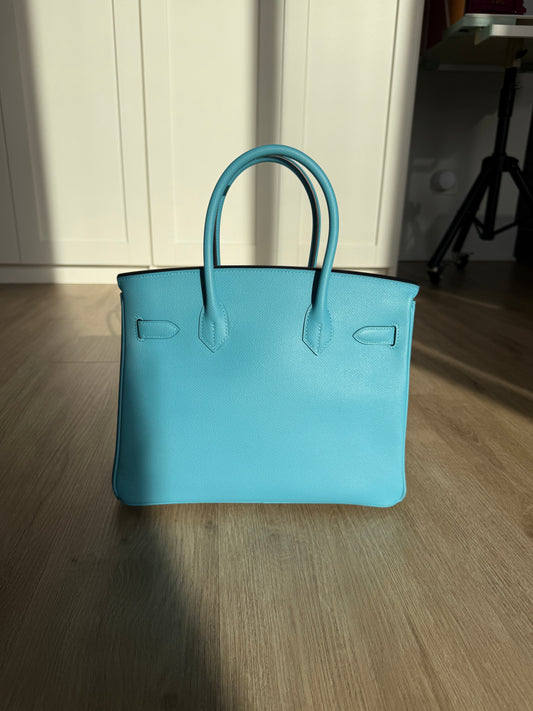 Hermes Birkin 30 Epsom Retourne Blue De Norde GHW - Carly Julia Sells Stuff, LLC