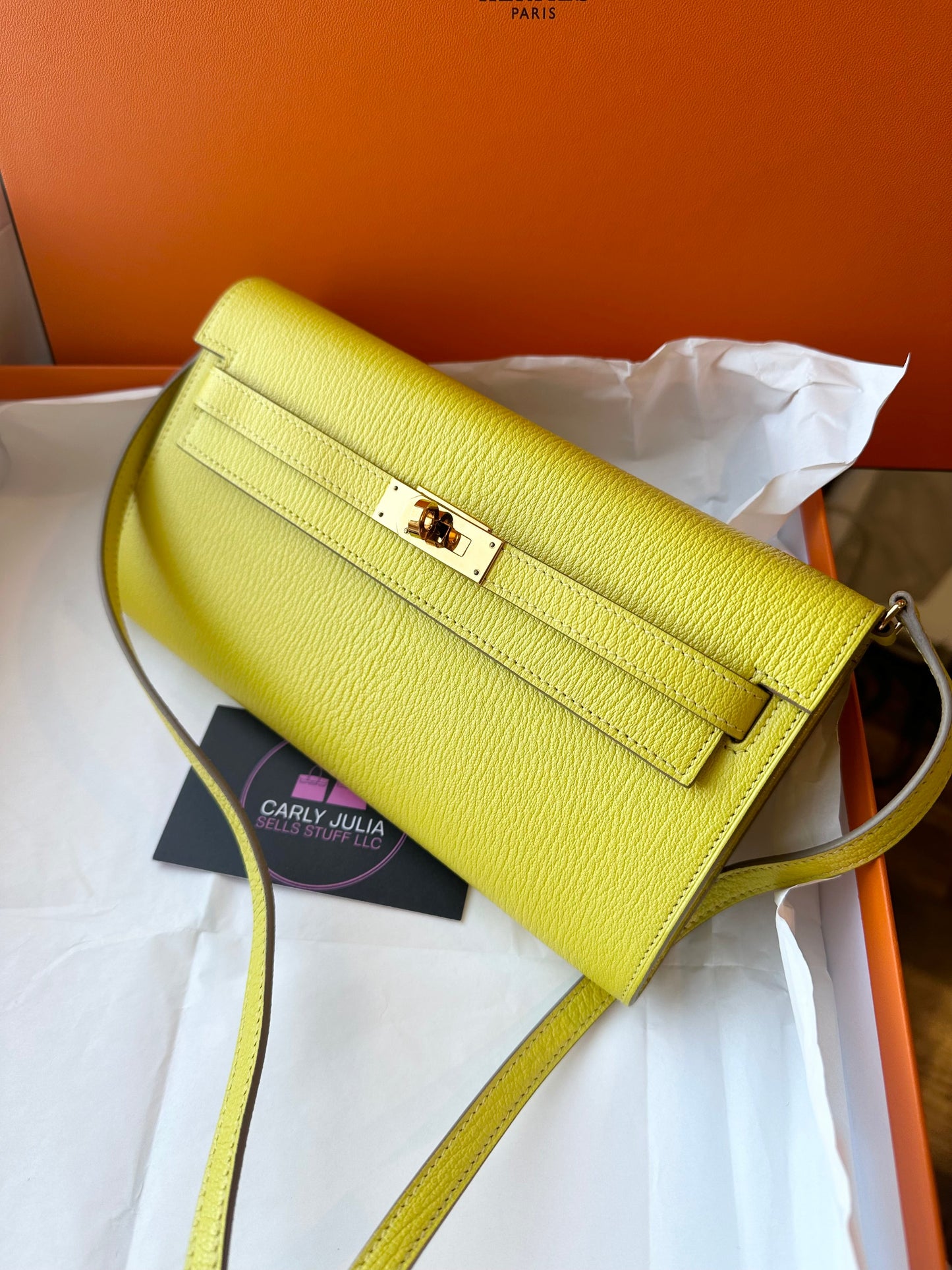 Hermes Chèvre Kelly To Go Lime GHW - Carly Julia Sells Stuff, LLC