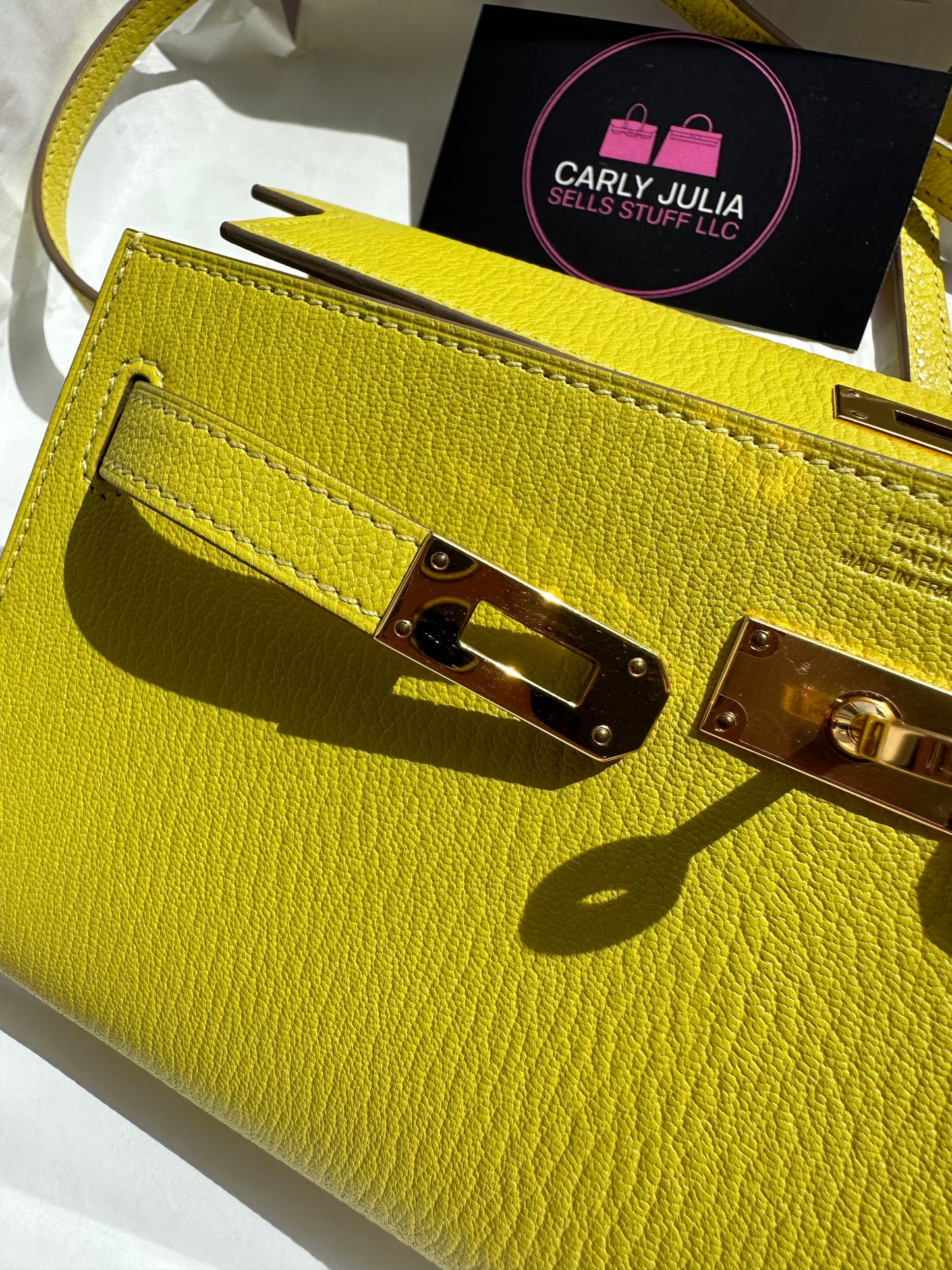 Hermes Chèvre Kelly To Go Lime GHW - Carly Julia Sells Stuff, LLC