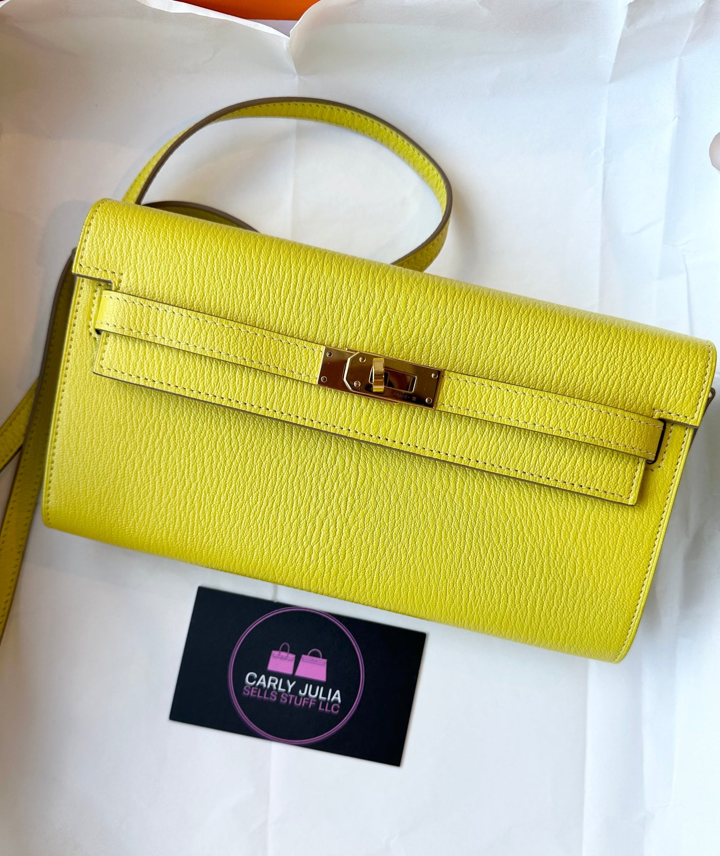 Hermes Chèvre Kelly To Go Lime GHW - Carly Julia Sells Stuff, LLC