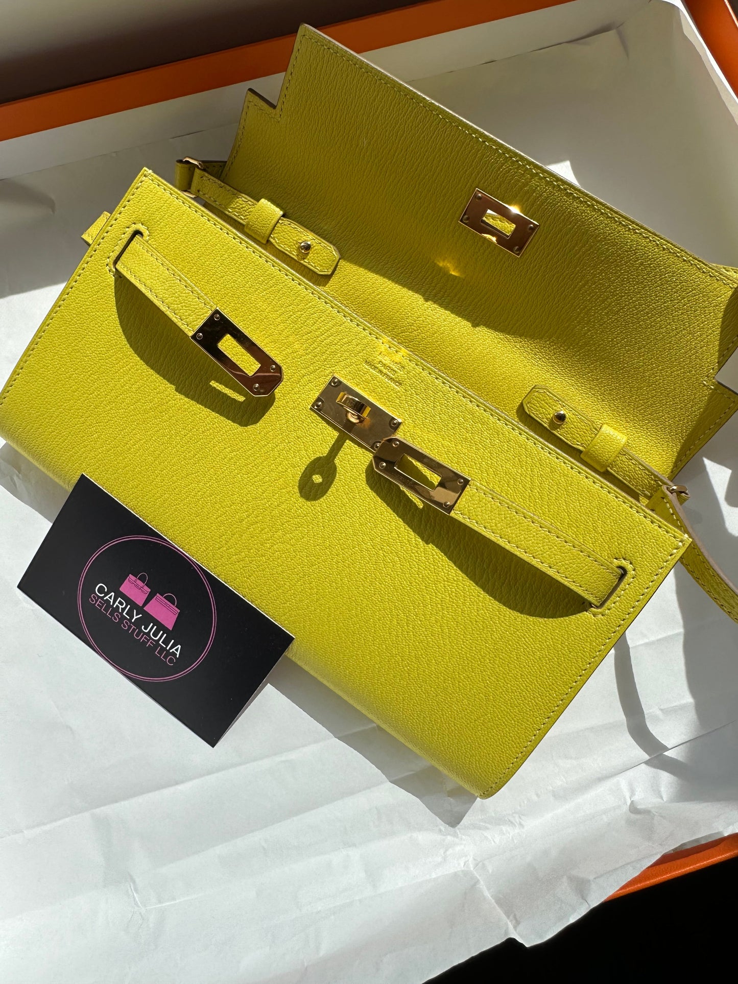 Hermes Chèvre Kelly To Go Lime GHW - Carly Julia Sells Stuff, LLC