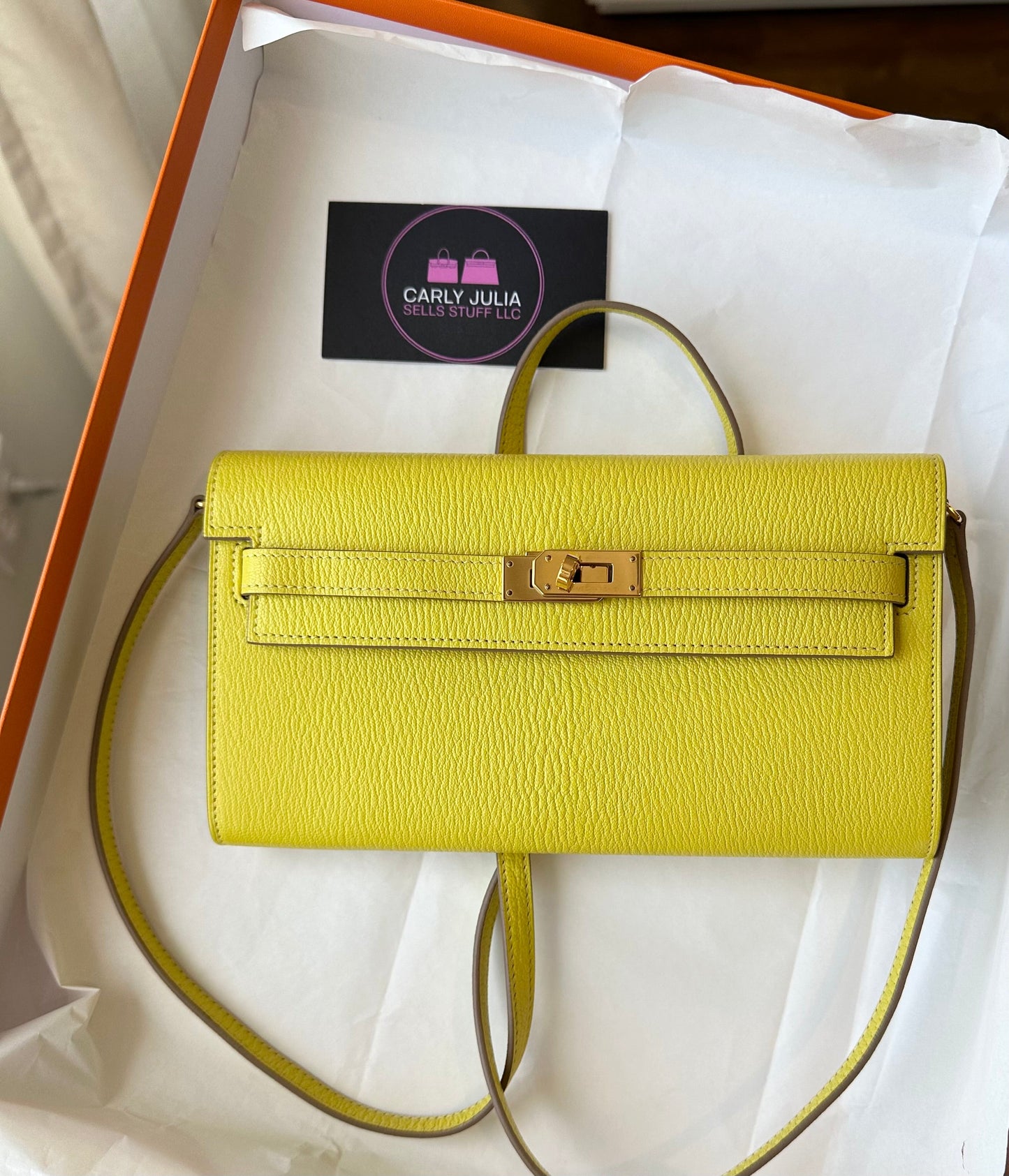Hermes Chèvre Kelly To Go Lime GHW - Carly Julia Sells Stuff, LLC
