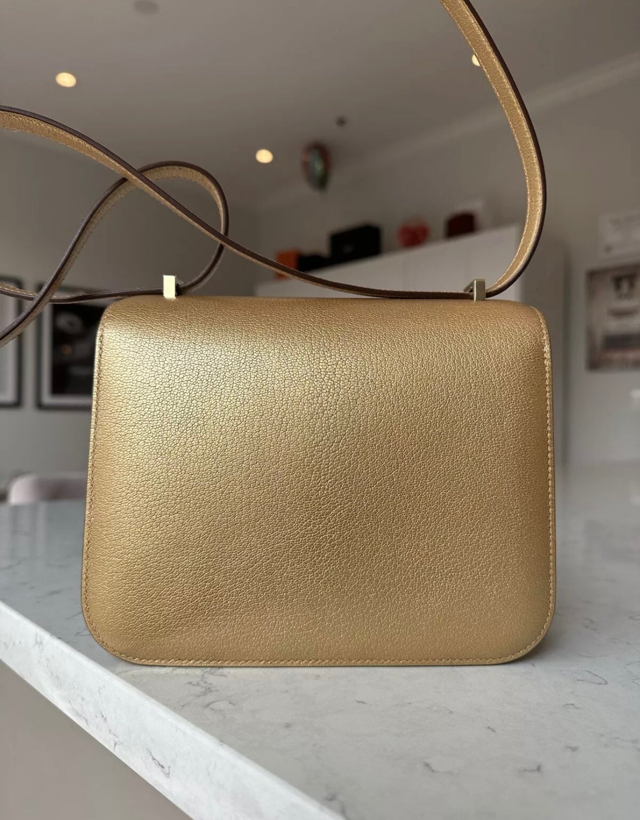 Hermes Dore Chèvre Chamkilight Metallic Mini Constance 18 Permabrass Hardware - Carly Julia Sells Stuff, LLC