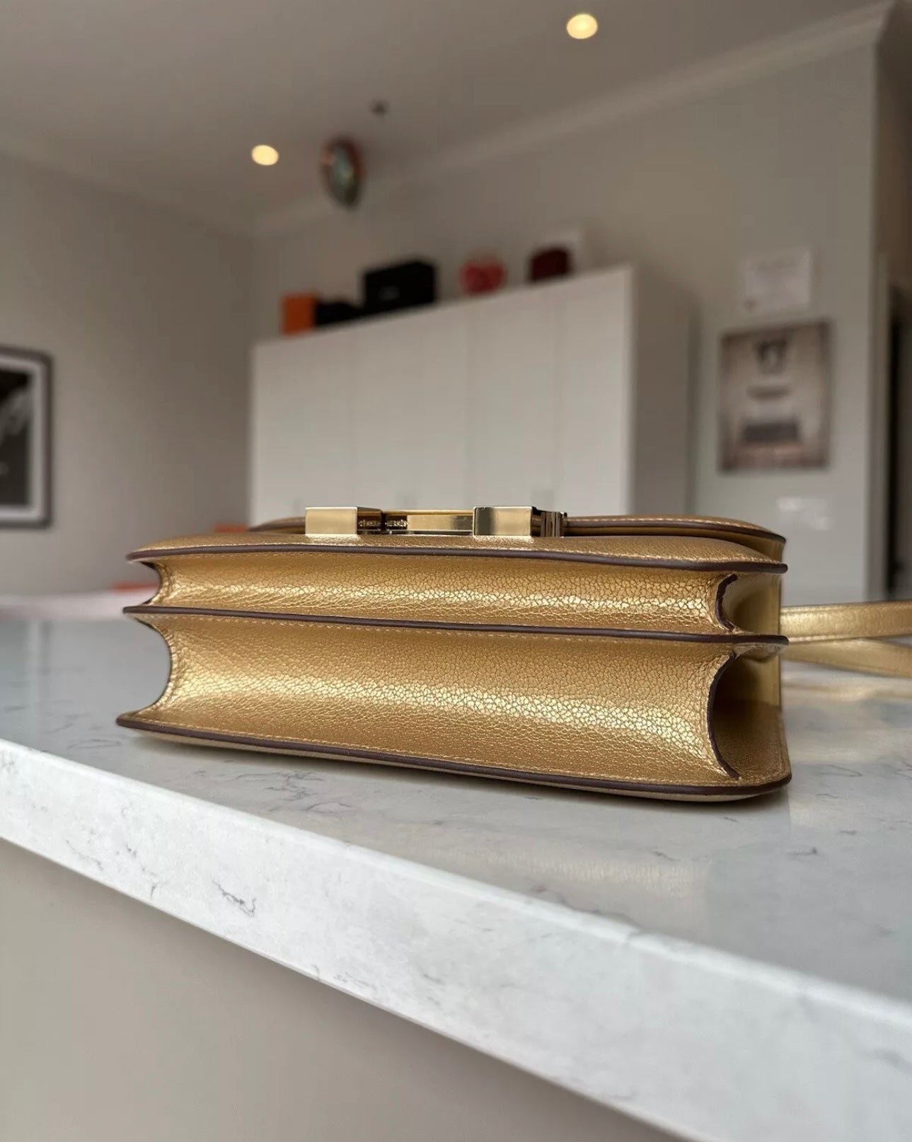 Hermes Dore Chèvre Chamkilight Metallic Mini Constance 18 Permabrass Hardware - Carly Julia Sells Stuff, LLC