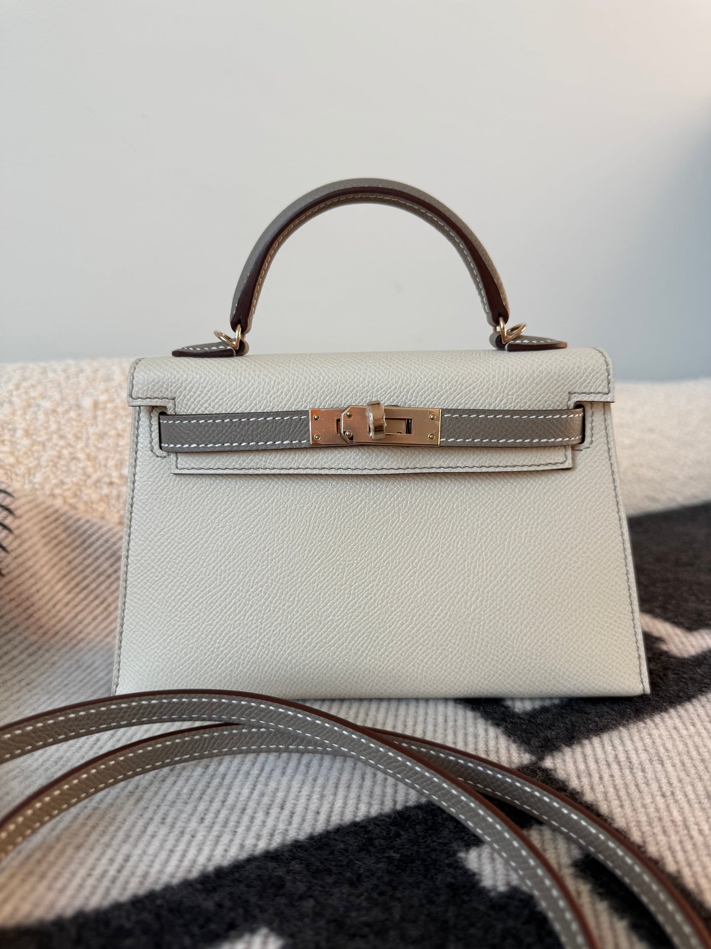 Hermes HSS Mini Kelly 20 Gris Asphalt & Craie Permabrass Hardware - Carly Julia Sells Stuff, LLC