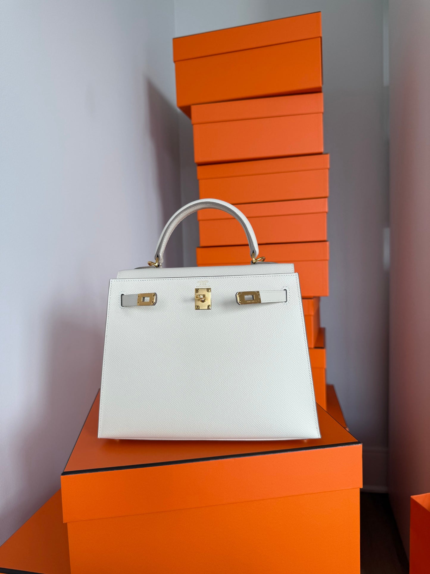 Hermes Kelly 25 Epsom Sellier Craie GHW - Carly Julia Sells Stuff, LLC