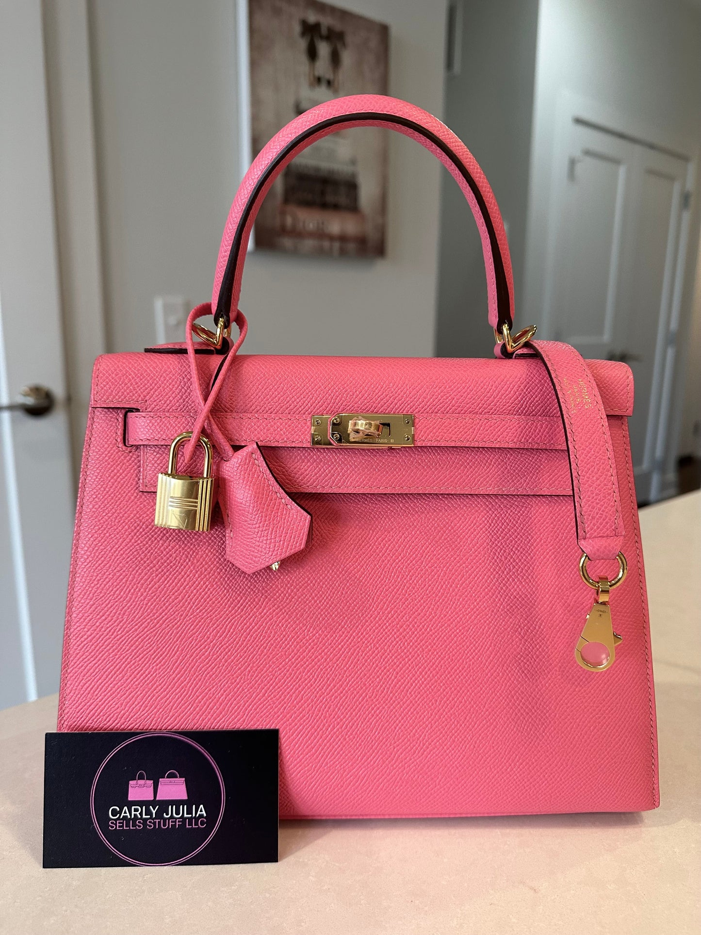 Hermes Kelly 25 Epsom Sellier Rose Azalee GHW - Carly Julia Sells Stuff, LLC