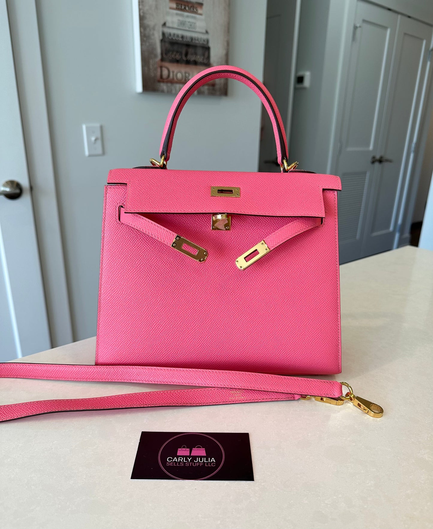 Hermes Kelly 25 Epsom Sellier Rose Azalee GHW - Carly Julia Sells Stuff, LLC