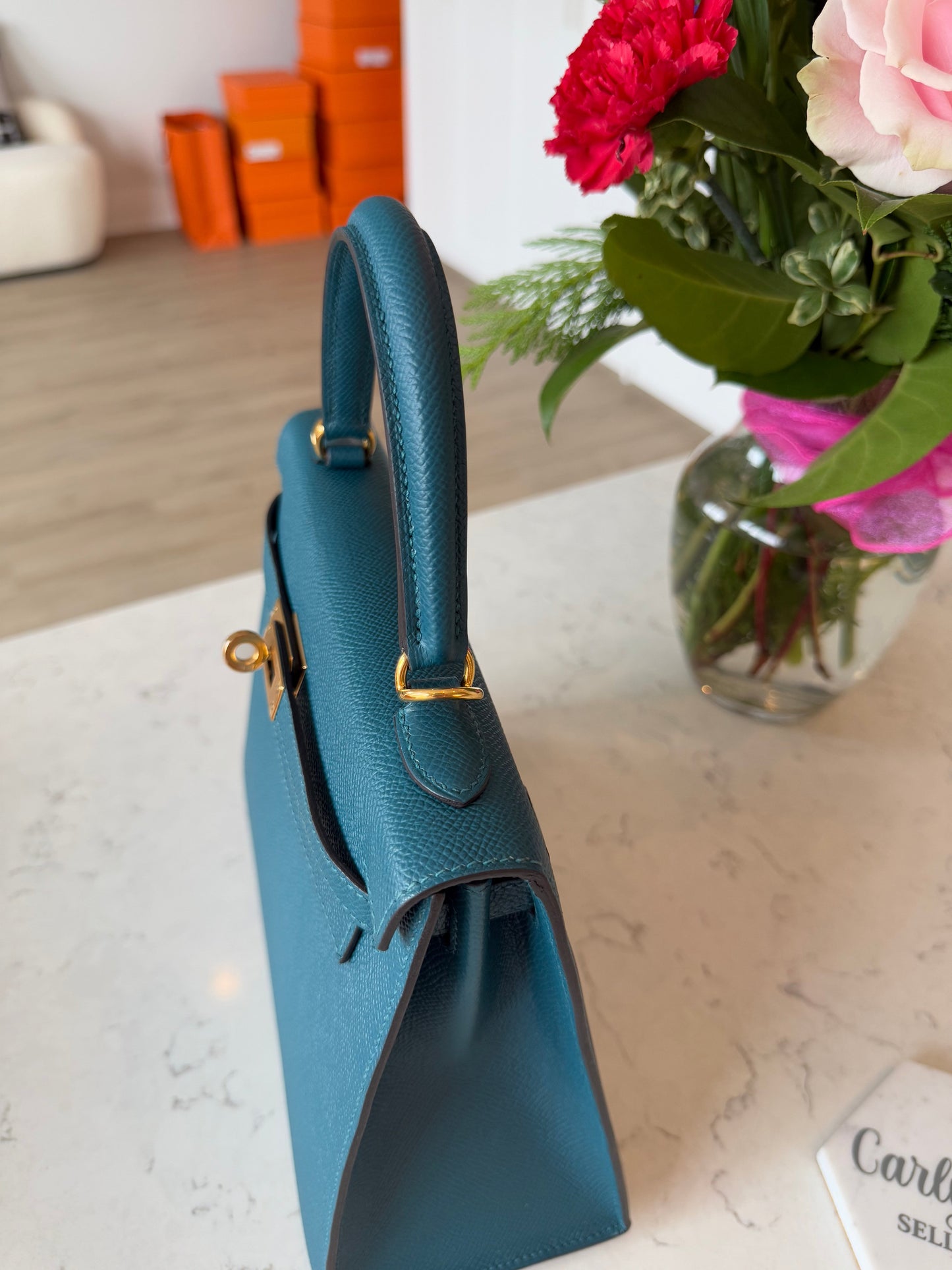 Hermes Kelly 25 Epsom Sellier Vert Bosphore GHW - Carly Julia Sells Stuff, LLC