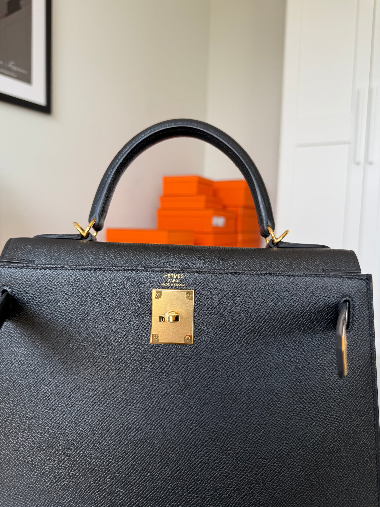 Hermes Kelly 28 Noir Epsom Sellier GHW - Carly Julia Sells Stuff, LLC