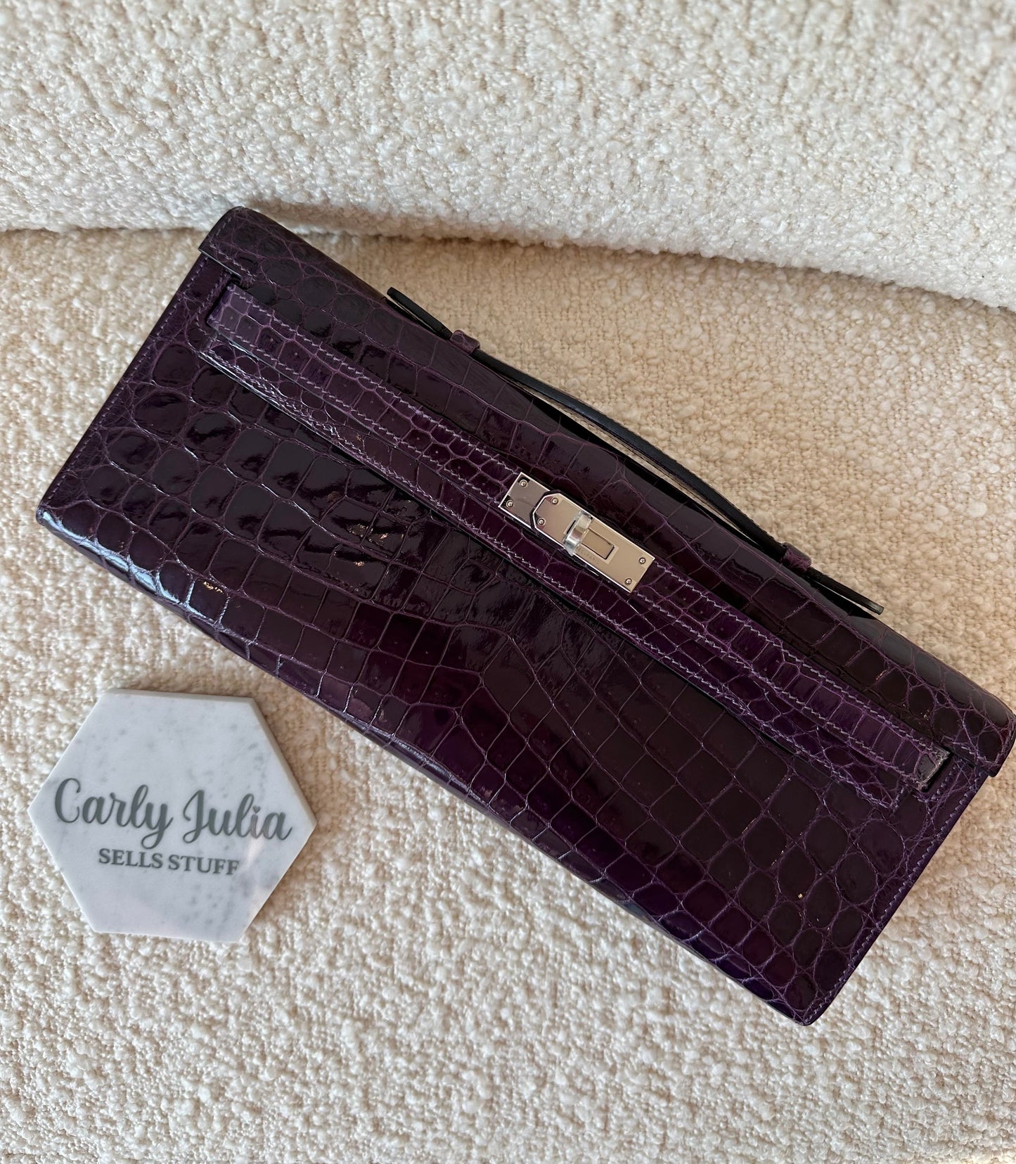 Hermes Kelly Cut Croc Amethyst PHW - Carly Julia Sells Stuff, LLC