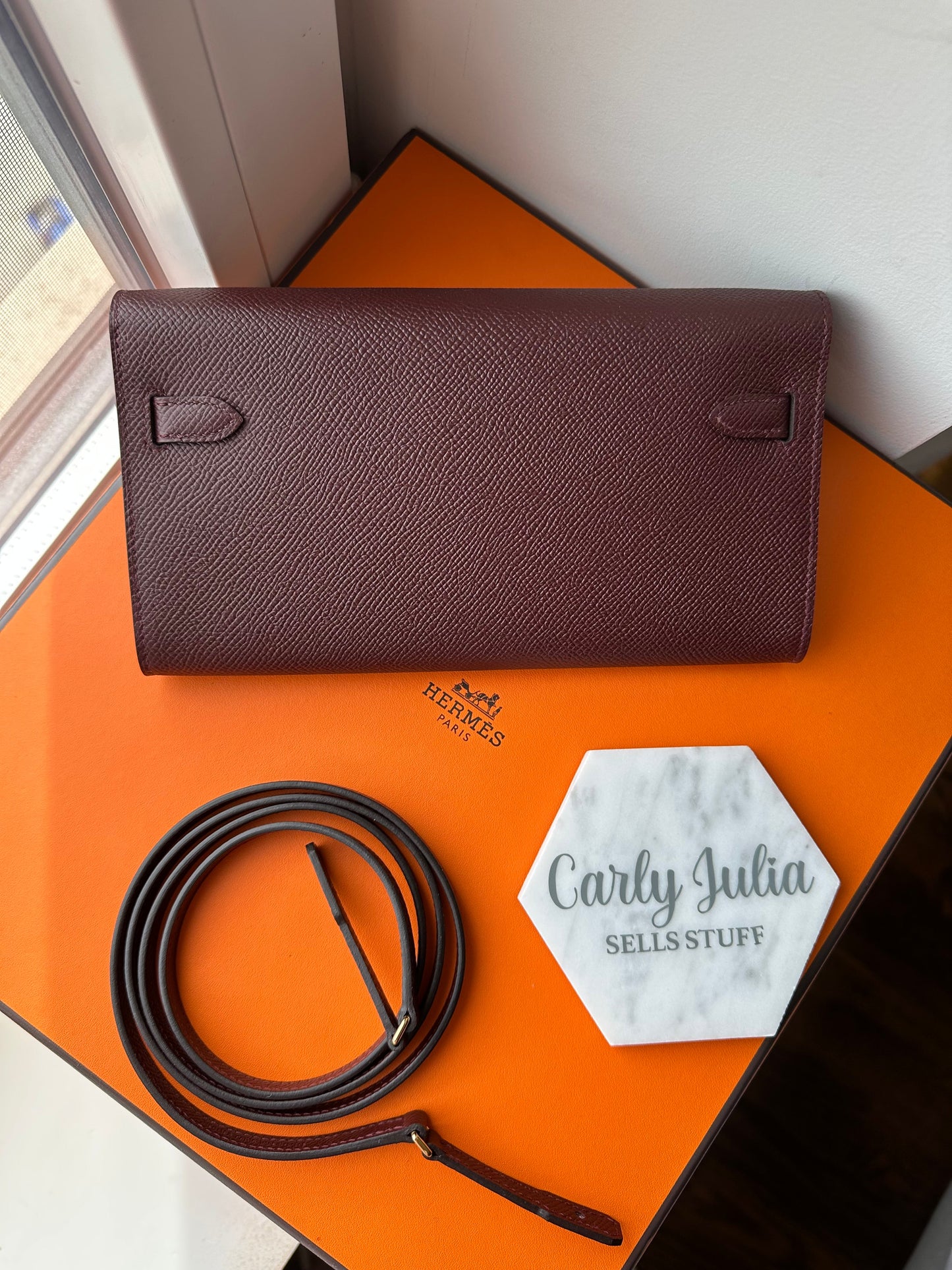 Hermès Kelly Wallet To Go Bordeaux Epsom GHW - Carly Julia Sells Stuff, LLC