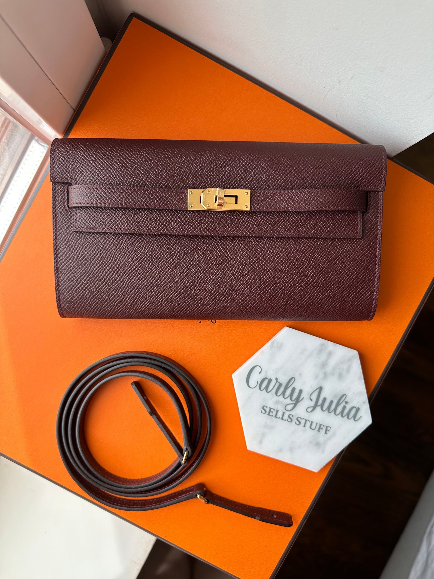 Hermès Kelly Wallet To Go Bordeaux Epsom GHW - Carly Julia Sells Stuff, LLC