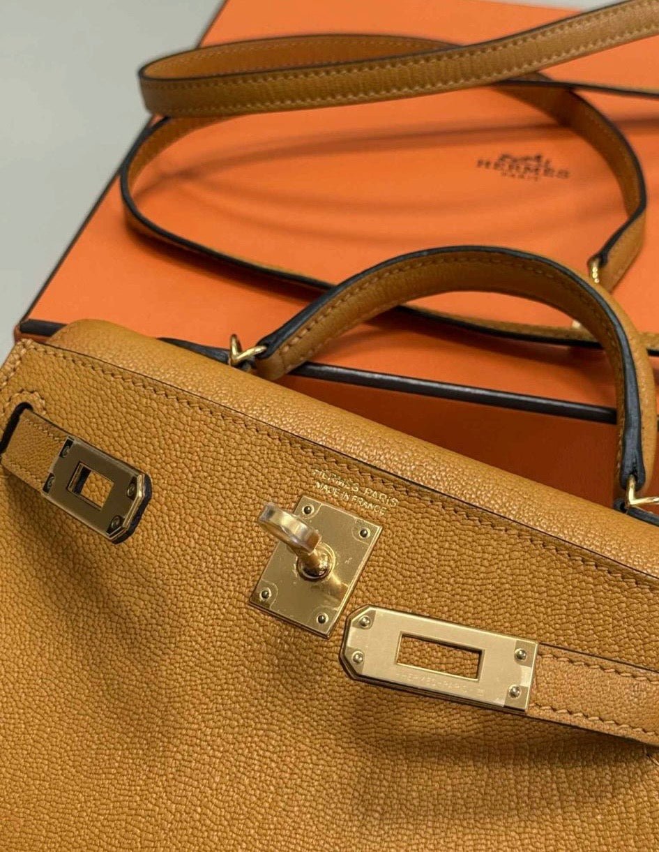 Hermes Mini Kelly Chèvre Jaune Ambre GHW - Carly Julia Sells Stuff, LLC