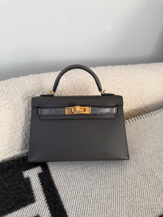 Hermes Mini Kelly Lizard Touch Graphite/Ardoise Madame - Carly Julia Sells Stuff, LLC