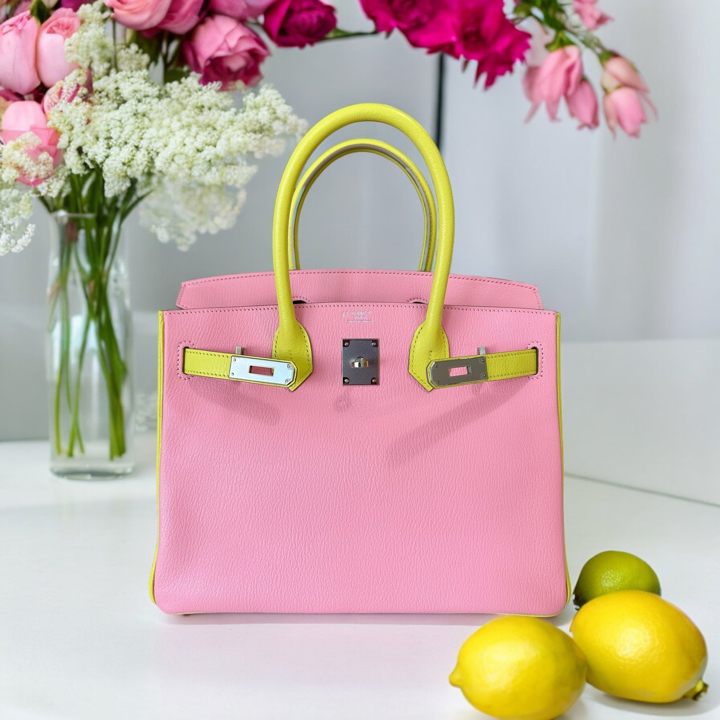 Hermes Special Order Birkin 30 Rose Confetti/Lime Chèvre PHW - Carly Julia Sells Stuff, LLC