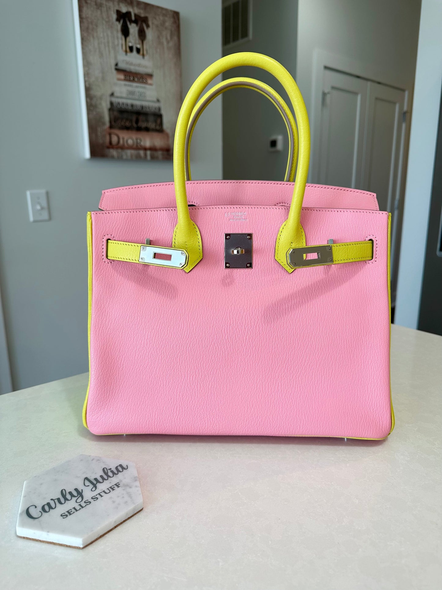 Hermes Special Order Birkin 30 Rose Confetti/Lime Chèvre PHW - Carly Julia Sells Stuff, LLC