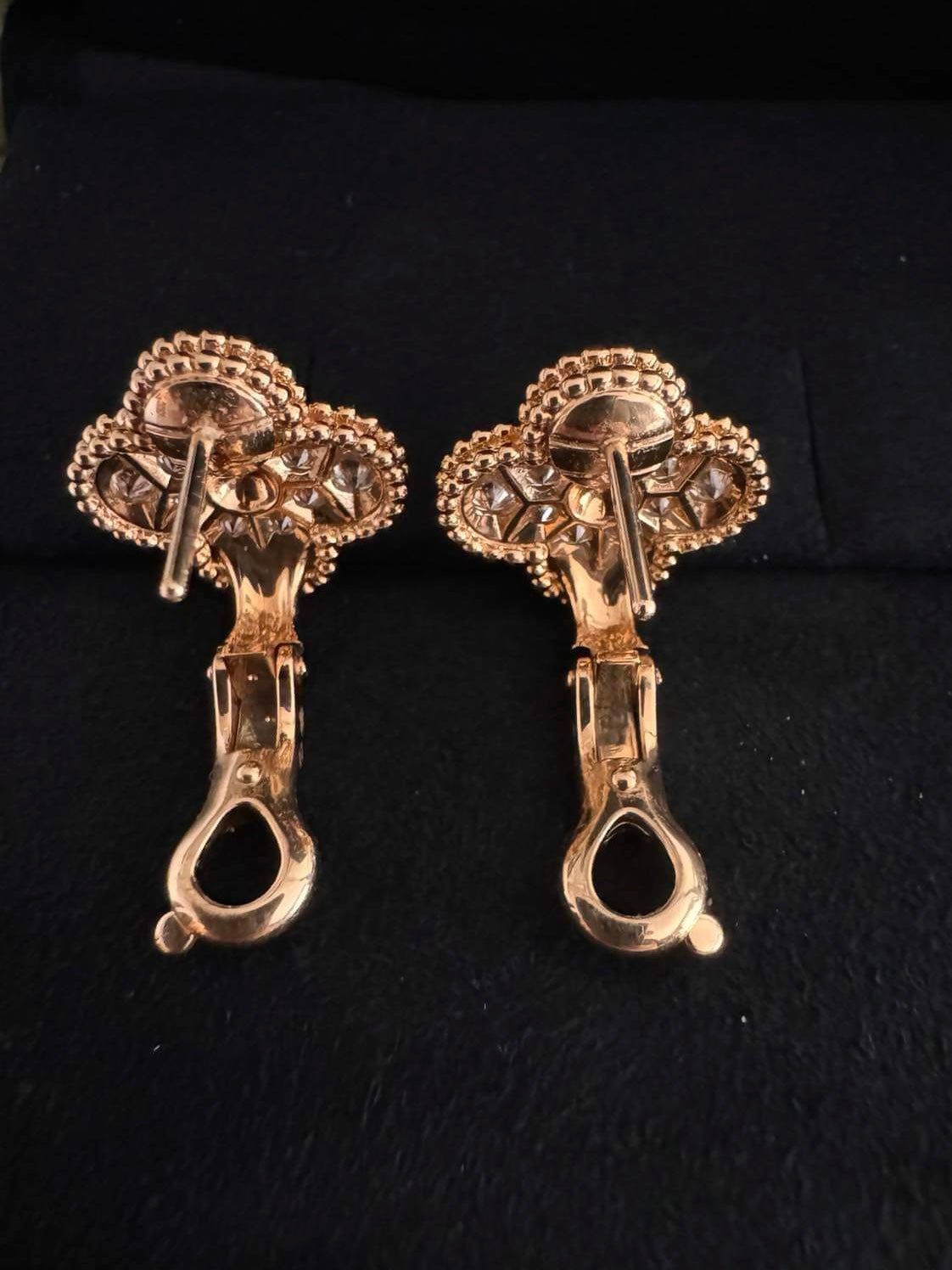 Van Cleef & Arpels Vintage Alhambra Yellow Gold Pave Earrings - Carly Julia Sells Stuff, LLC