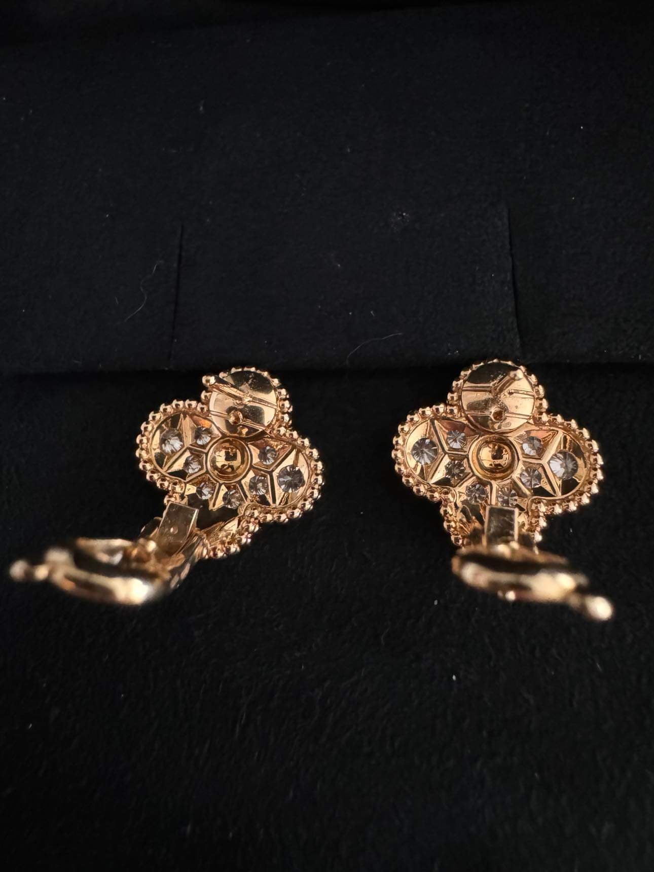 Van Cleef & Arpels Vintage Alhambra Yellow Gold Pave Earrings - Carly Julia Sells Stuff, LLC