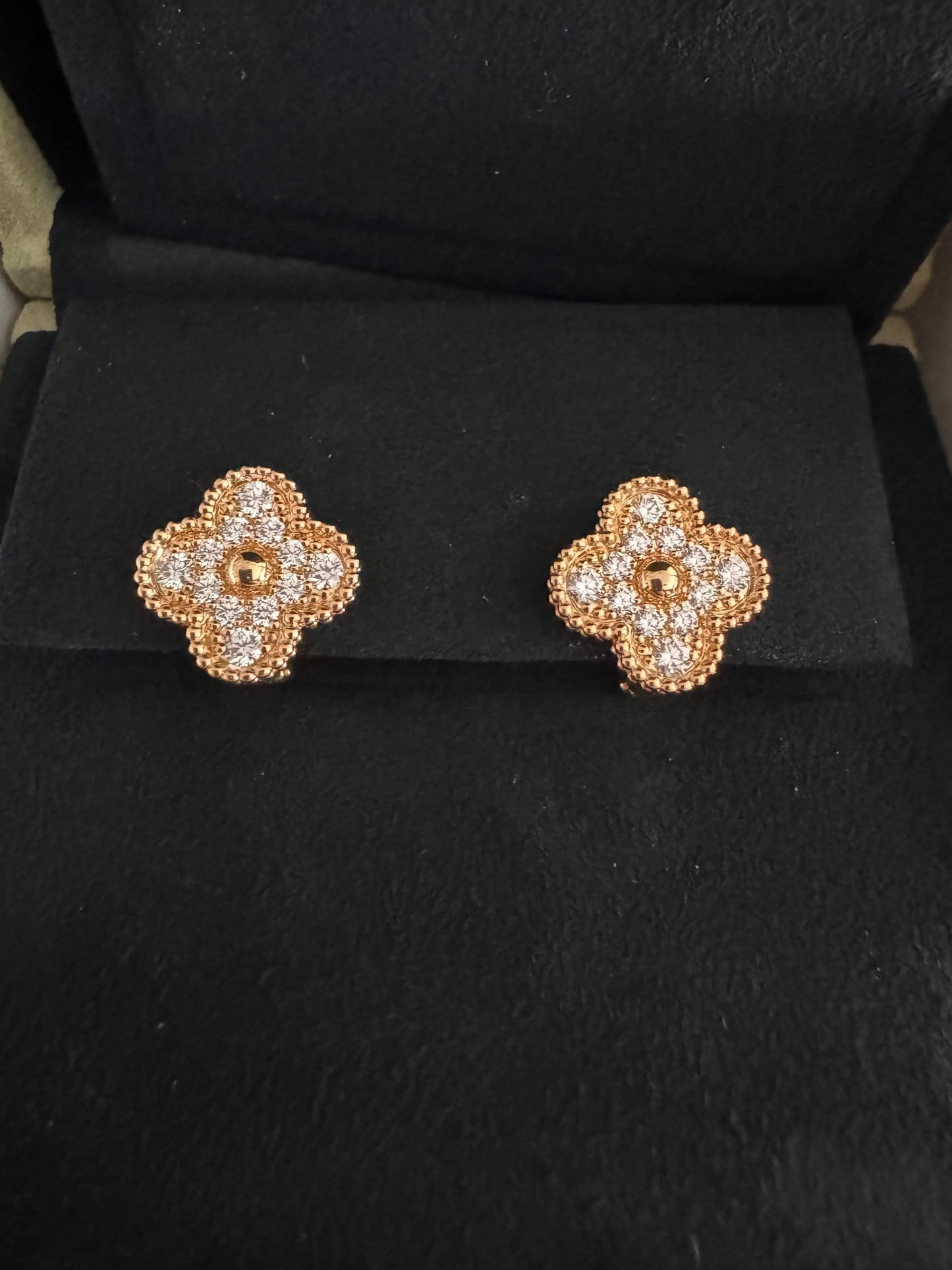 Van Cleef & Arpels Vintage Alhambra Yellow Gold Pave Earrings - Carly Julia Sells Stuff, LLC
