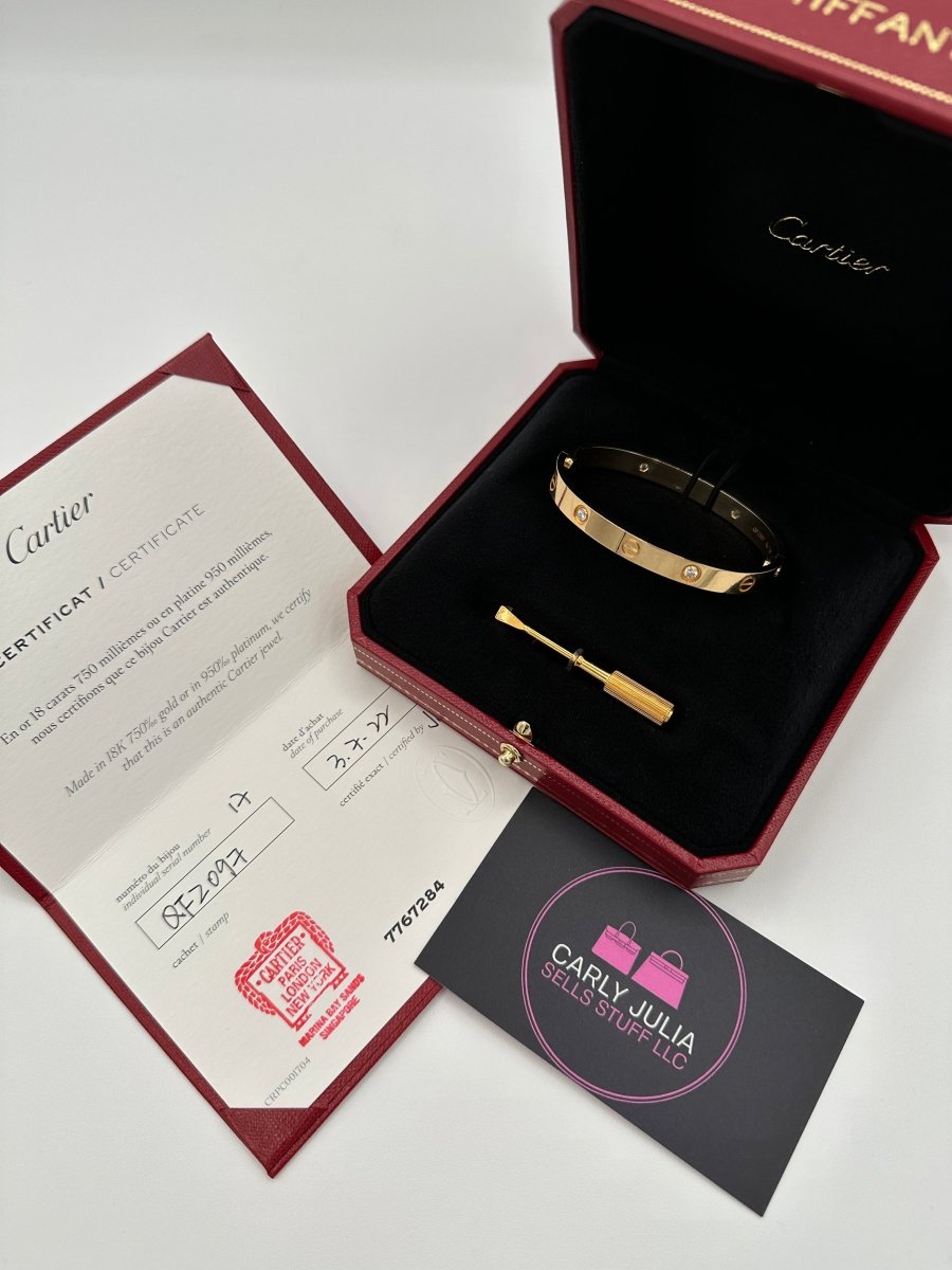 Cartier Yellow Gold 4 Diamond Love Bracelet - Carly Julia Sells Stuff, LLC
