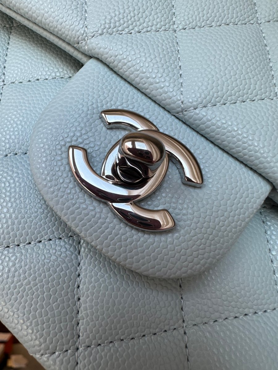 CHANEL 21K Light Blue Medium Double Flap - Carly Julia Sells Stuff, LLC