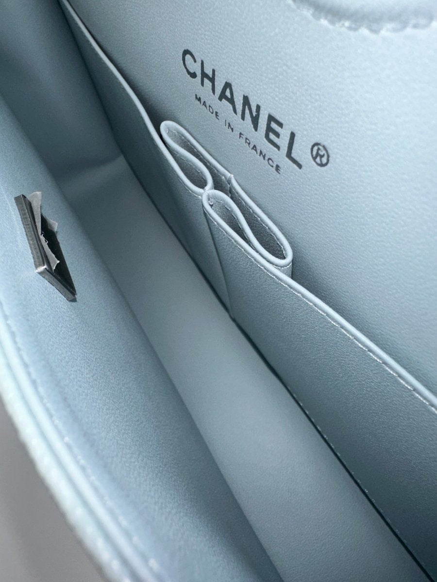CHANEL 21K Light Blue Medium Double Flap - Carly Julia Sells Stuff, LLC