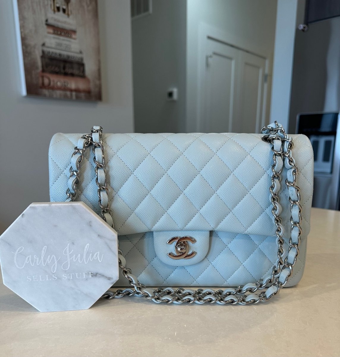 CHANEL 21K Light Blue Medium Double Flap - Carly Julia Sells Stuff, LLC