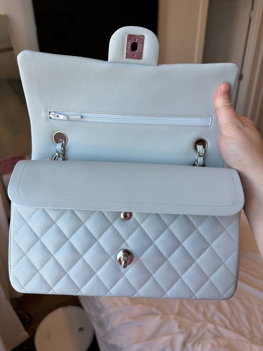 CHANEL 21K Light Blue Medium Double Flap - Carly Julia Sells Stuff, LLC