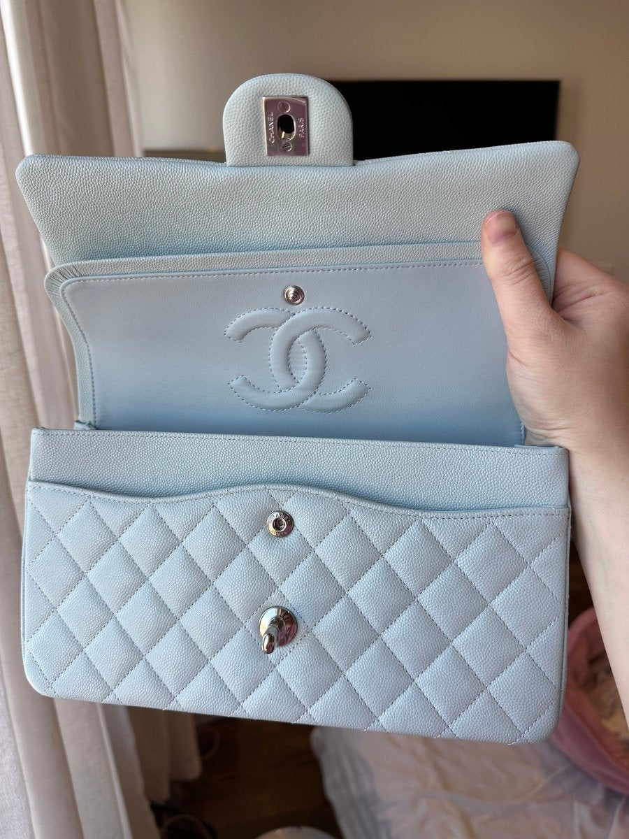 CHANEL 21K Light Blue Medium Double Flap - Carly Julia Sells Stuff, LLC